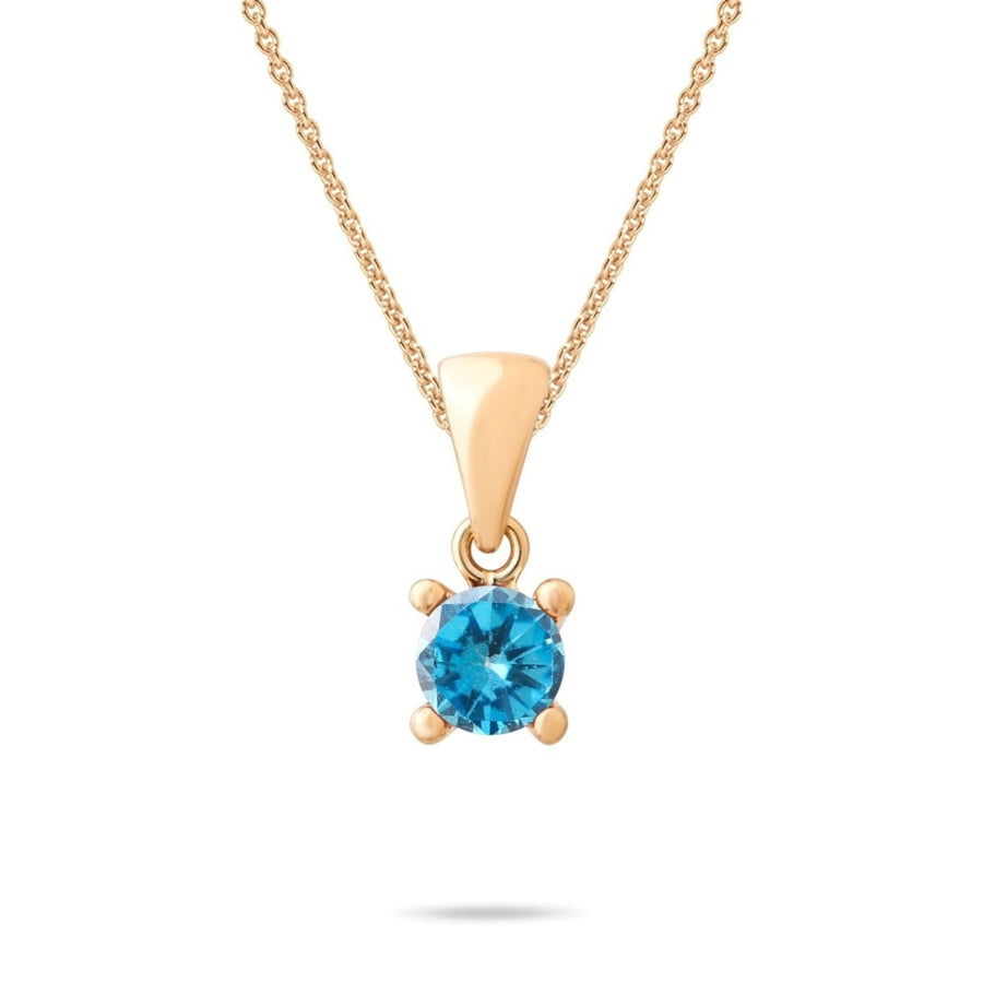 14ct Gold Birthstone Pendant Necklace, Tiny Cubic Zirconia Charm, Personalised Gift for Her - Kolié