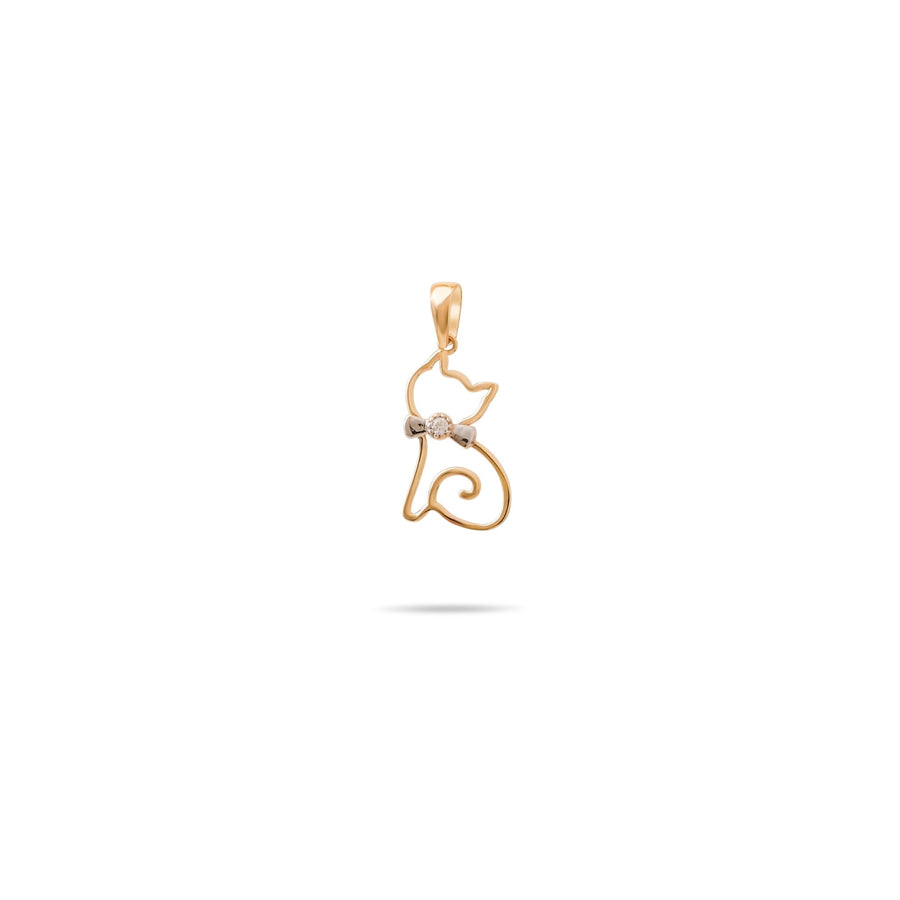 14ct Gold Cat Pendant – Elegant Jewellery for Women, Teens & Kids | White Gold Bow & Cubic Zirconia | Perfect Gift for Christmas, New Year & Birthday - Pendant Only - Kolié