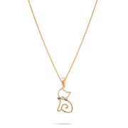 14ct Gold Cat Pendant – Elegant Jewellery for Women, Teens & Kids | White Gold Bow & Cubic Zirconia | Perfect Gift for Christmas, New Year & Birthday - Pendant Only - Kolié