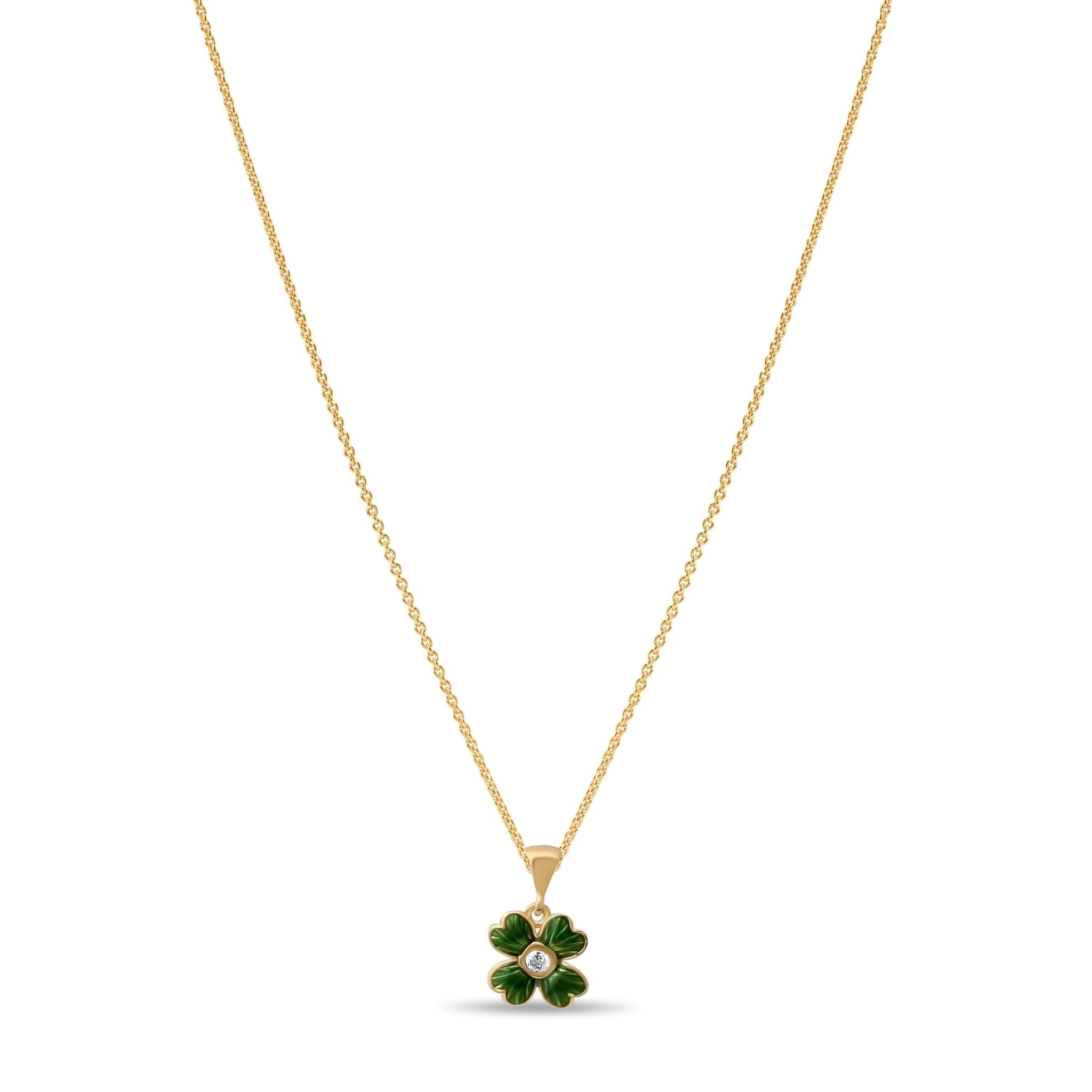 14ct Gold Clover Pendant for Girls | Green Enamel & Cubic Zirconia | Lucky Charm | Pendant Only - Kolié