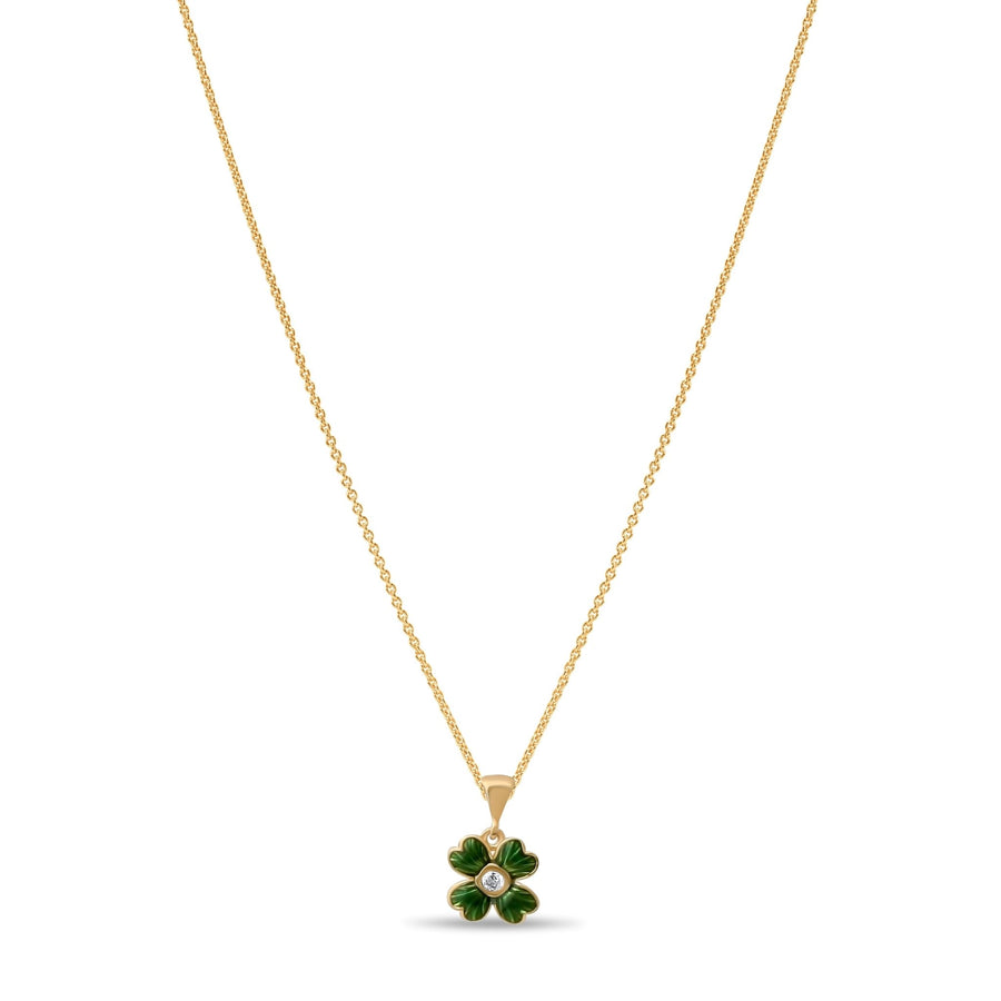 14ct Gold Clover Pendant for Girls | Green Enamel & Cubic Zirconia | Lucky Charm | Pendant Only - Kolié