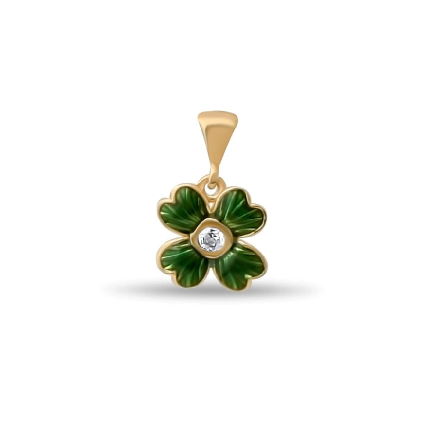 14ct Gold Clover Pendant for Girls | Green Enamel & Cubic Zirconia | Lucky Charm | Pendant Only - Kolié