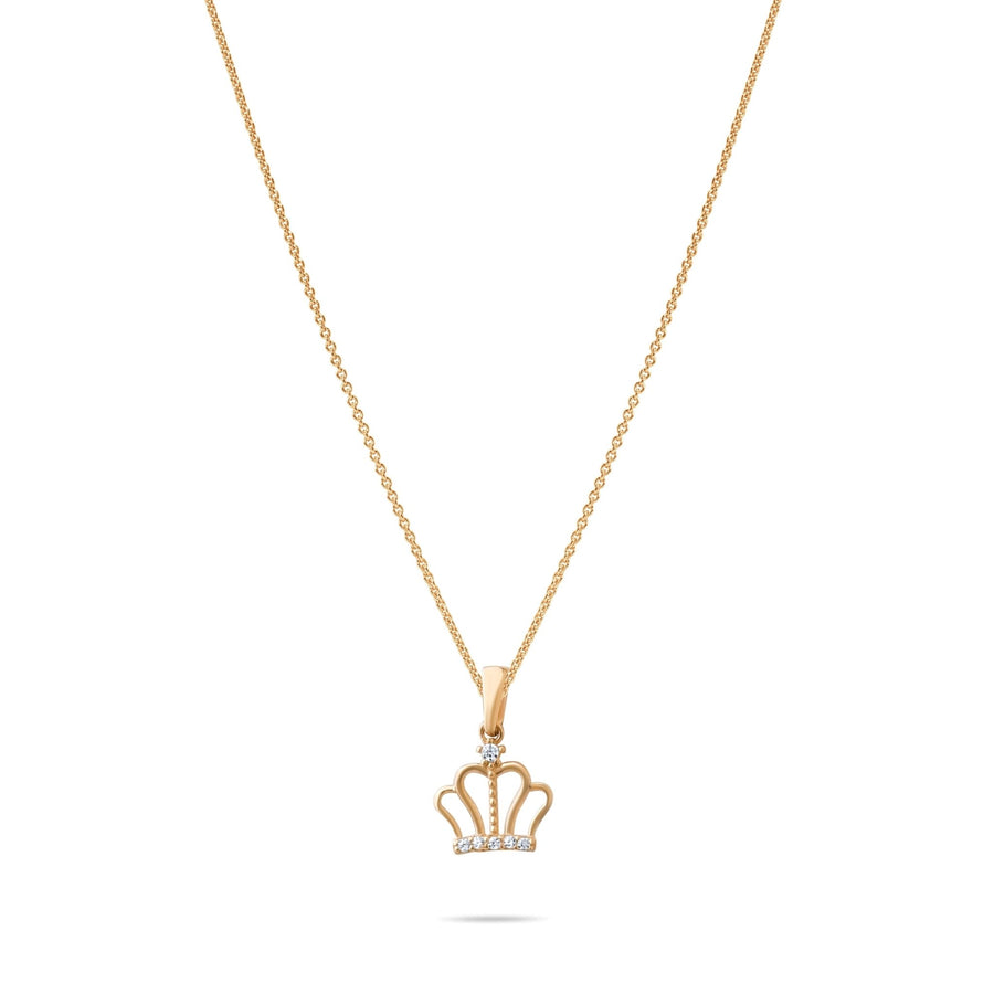 14ct Gold Crown Pendant with Cubic Zirconia – Royal Elegance for Women - Pendant Only - Kolié