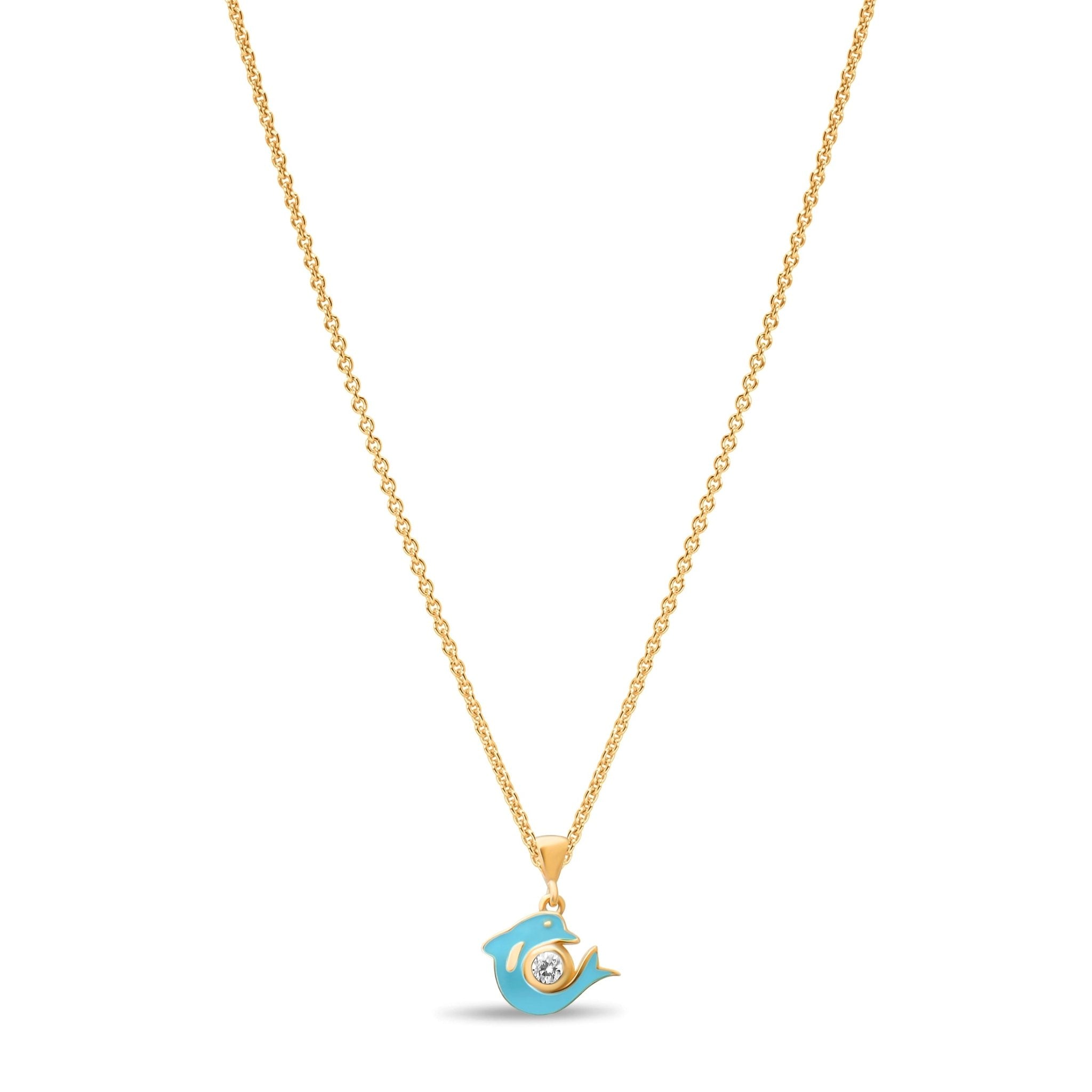 14ct Gold Dolphin Pendant with Blue Enamel - Pendant Only - Kolié