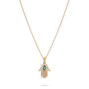 14ct Gold Hamsa Hand Pendant – Cubic Zirconia Gemstone Jewellery, Hamsa Charm, Protective Hand Necklace, Gift for Women - Pendant Only - Kolié