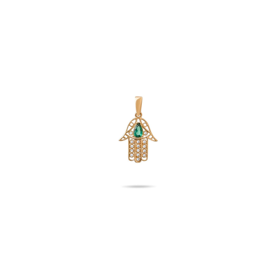 14ct Gold Hamsa Hand Pendant – Cubic Zirconia Gemstone Jewellery, Hamsa Charm, Protective Hand Necklace, Gift for Women - Pendant Only - Kolié