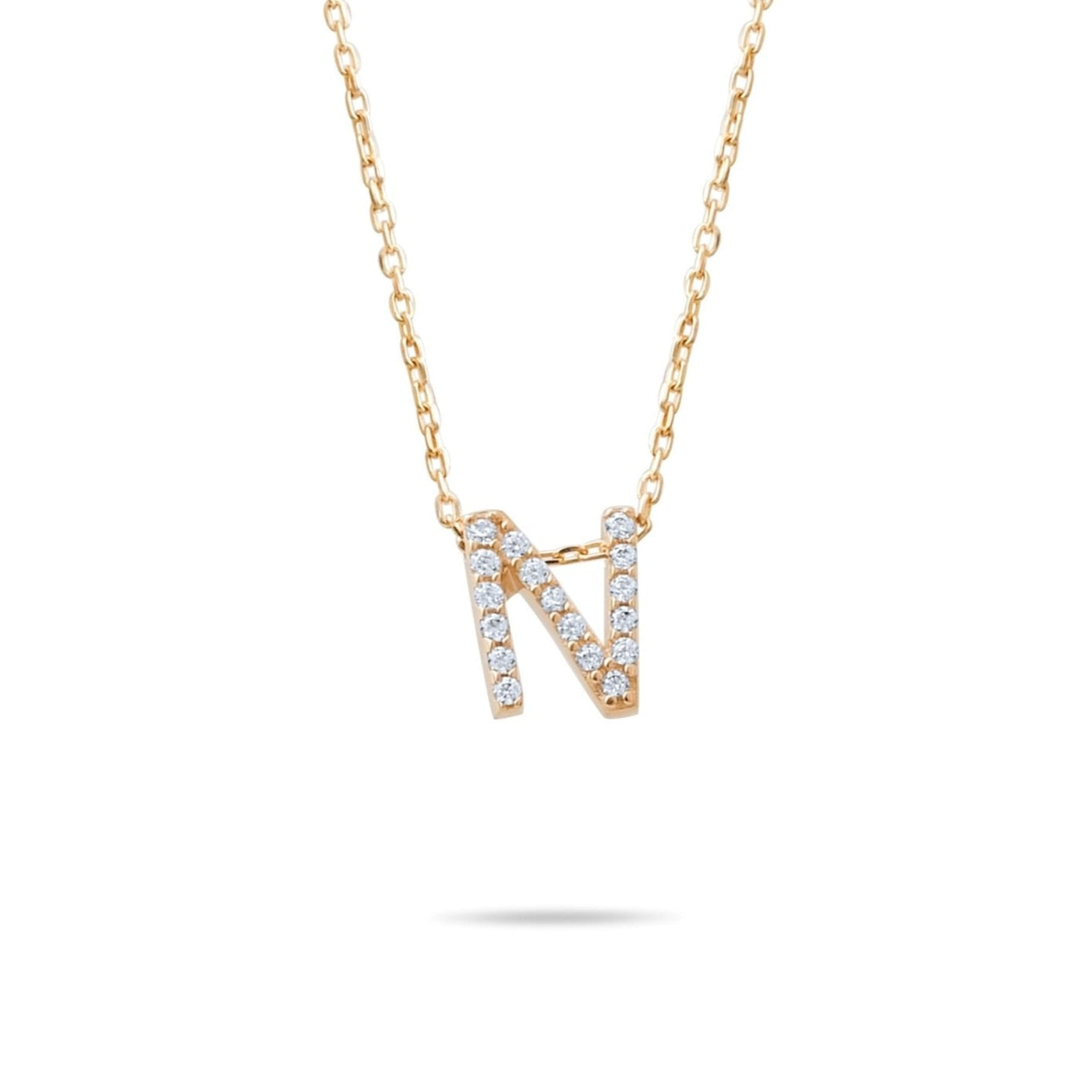 14ct Gold N Initial Necklace, Cubic Zirconia Personalised Pendant, Alphabet Letter Jewellery, Hallmarked - Kolié
