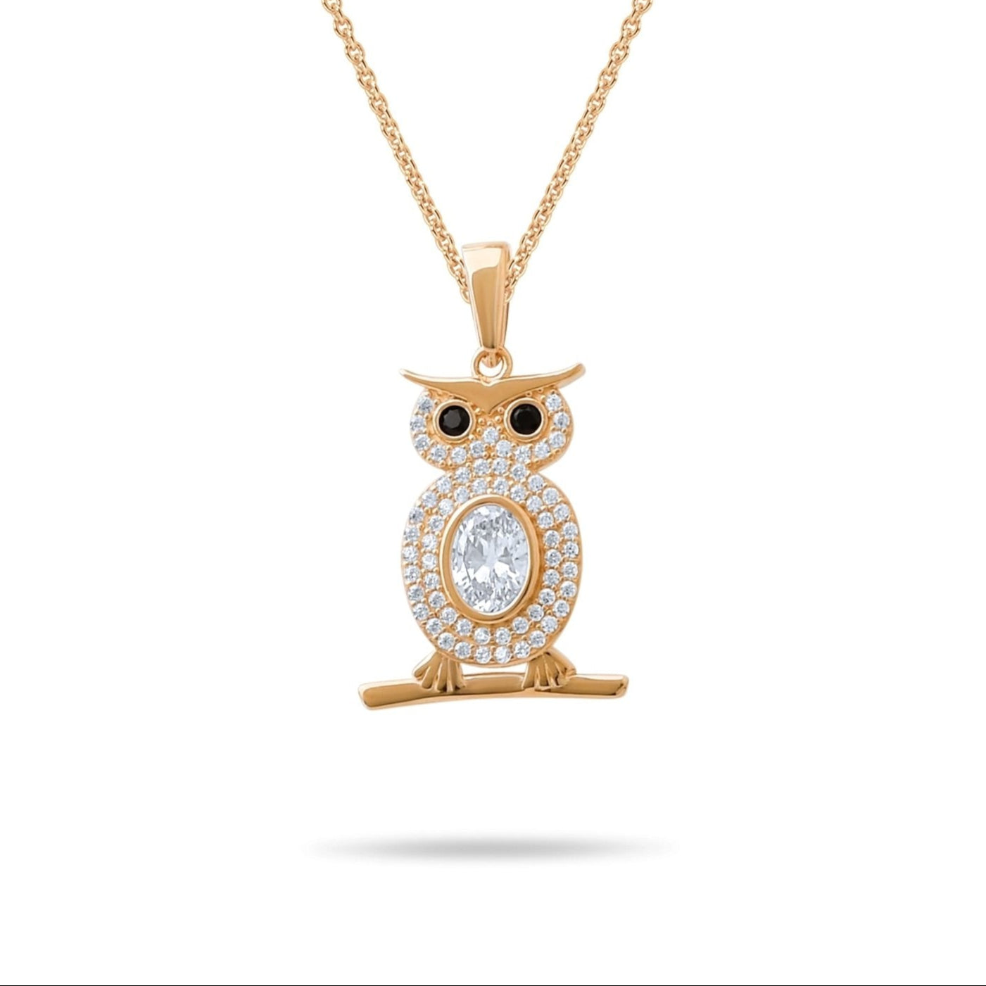 14ct Gold Owl Pendant – Sparkling Cubic Zirconia Jewellery, Owl Charm, Gift for Women - Pendant Only - Kolié