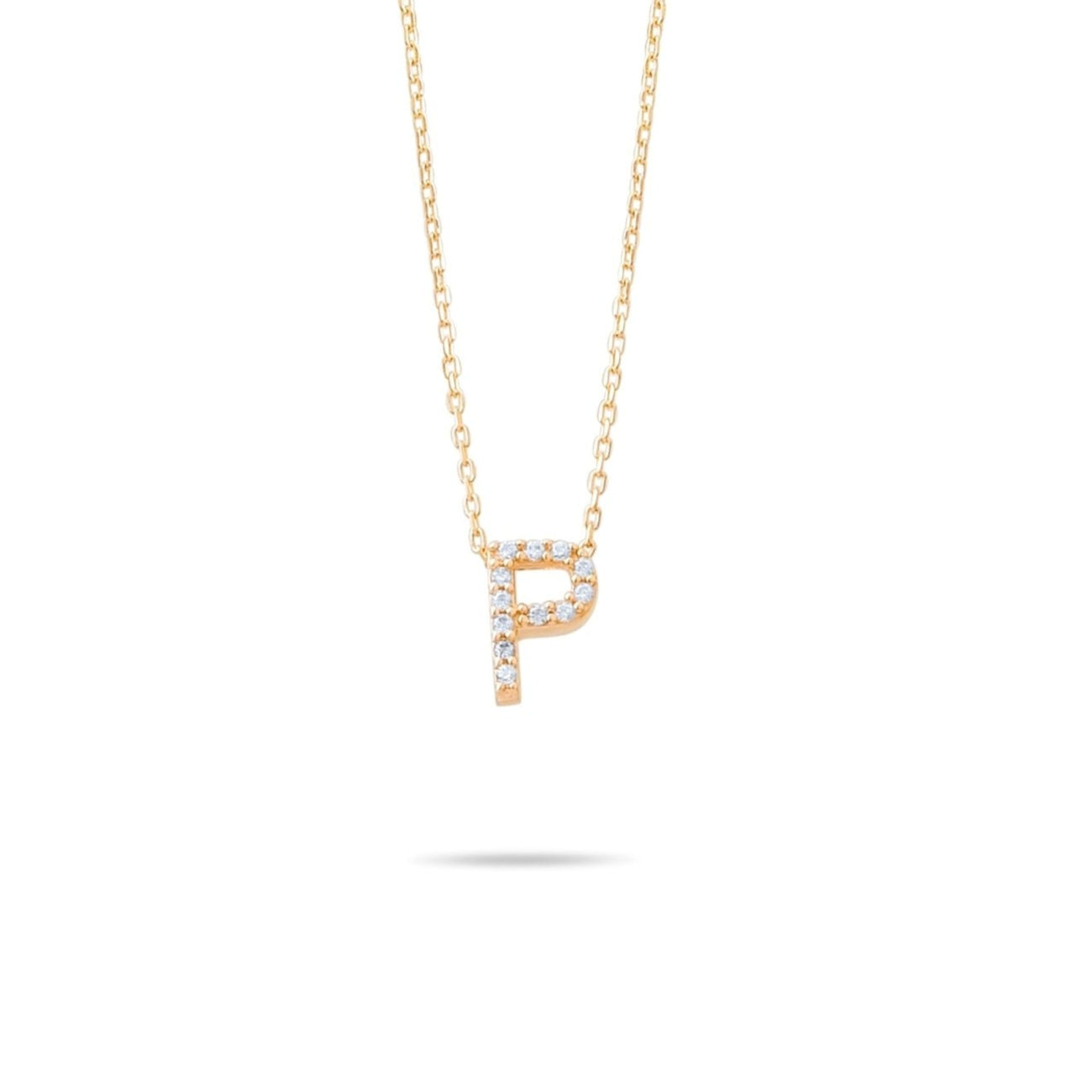 14ct Gold P Initial Necklace, Cubic Zirconia Personalised Pendant, Alphabet Letter Jewellery, Hallmarked - Kolié