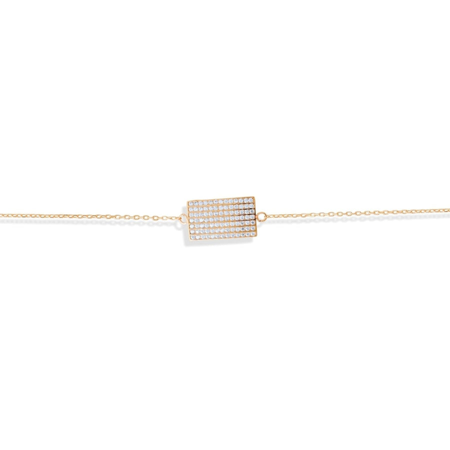 14ct Gold Rectangular Pave - Set CZ Bracelet – Minimalist Elegance for Women, Adjustable Chain - Kolié