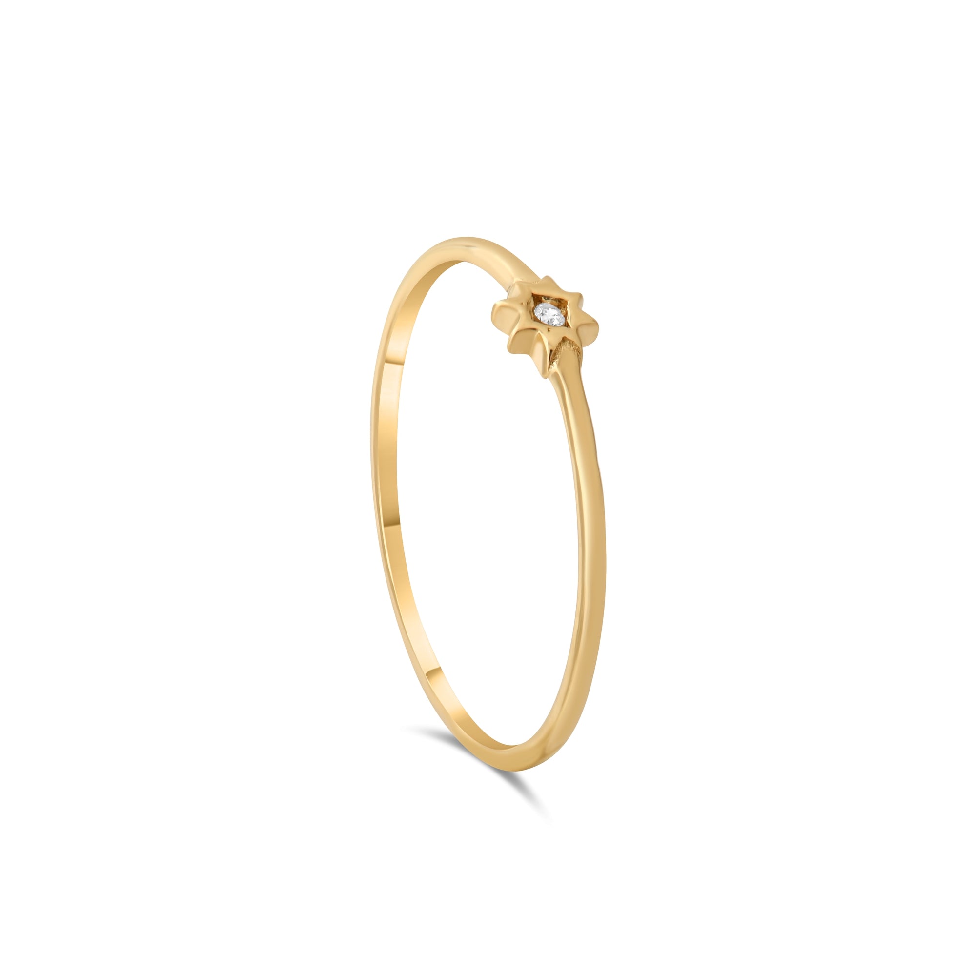 14ct Gold Star Ring with Cubic Zirconia – Size L - Kolié Fine Jewellery