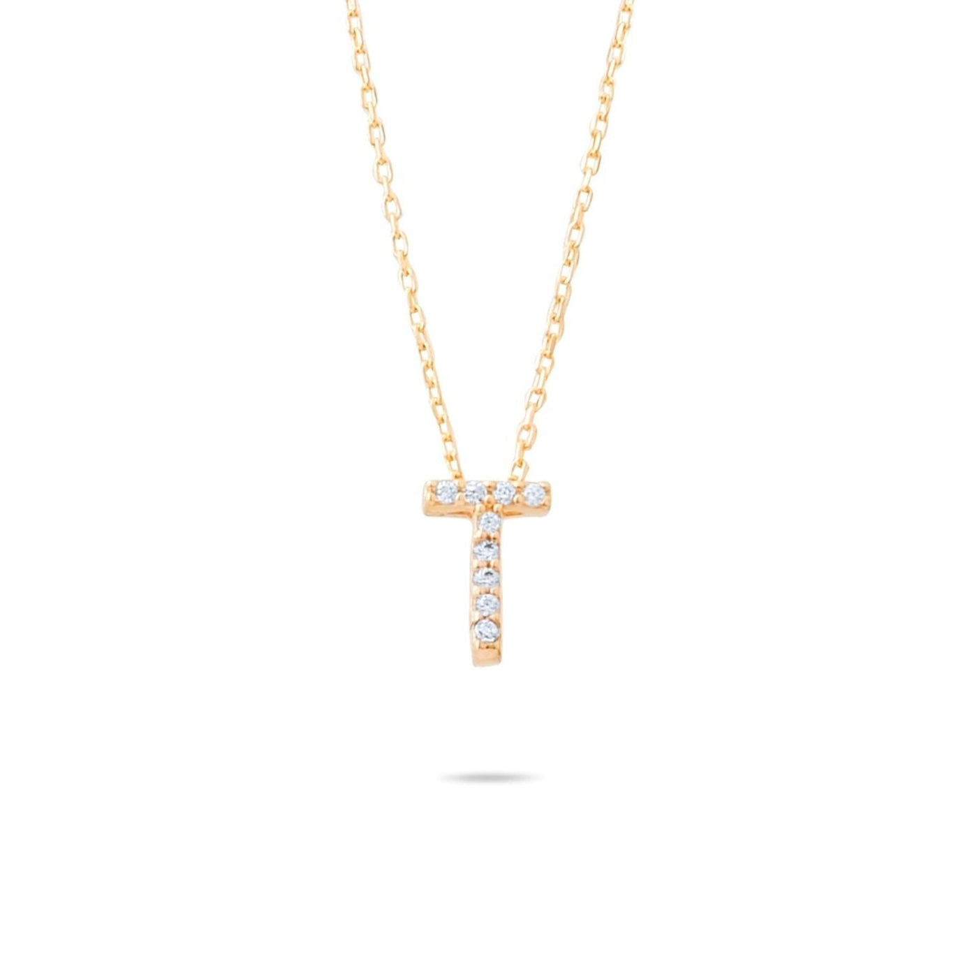 14ct Gold T Initial Necklace, Cubic Zirconia Personalised Pendant, Alphabet Letter Jewellery, Hallmarked - Kolié