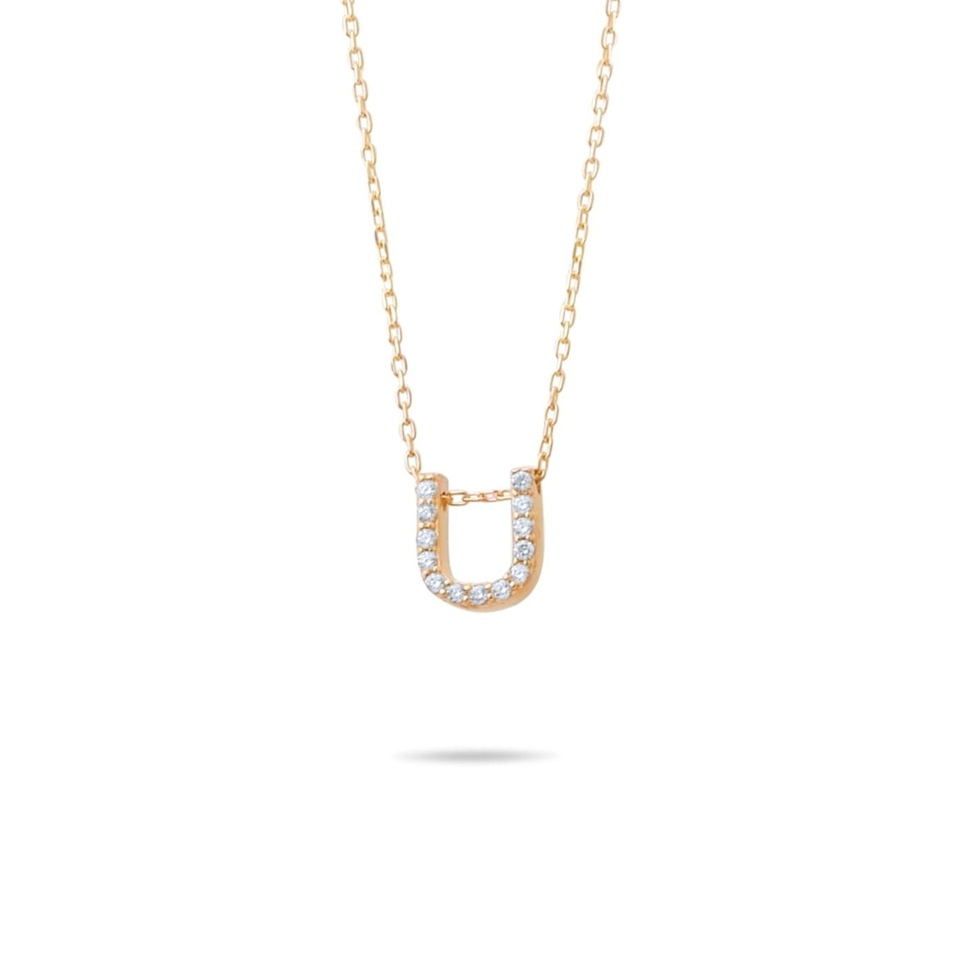 14ct Gold U Initial Necklace, Cubic Zirconia Personalised Pendant, Alphabet Letter Jewellery, Hallmarked - Kolié