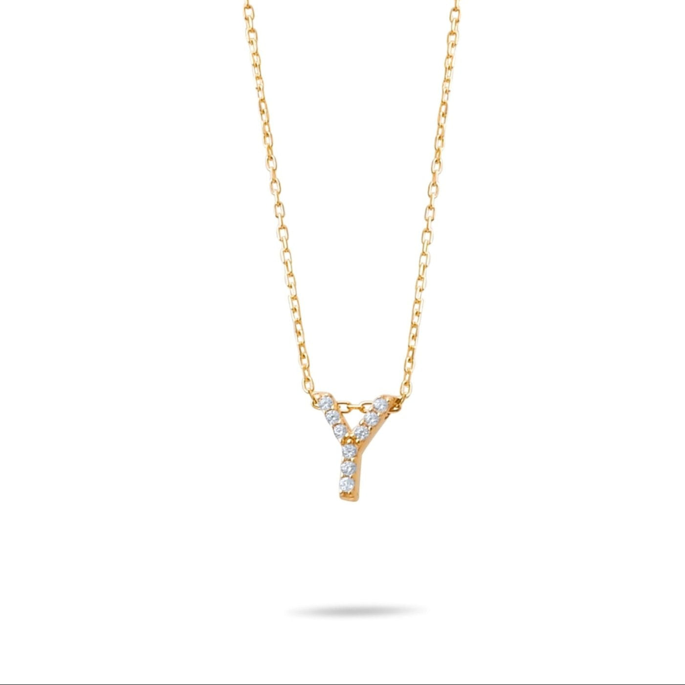 14ct Gold Y Initial Necklace, Cubic Zirconia Personalised Pendant, Alphabet Letter Jewellery, Hallmarked - Kolié