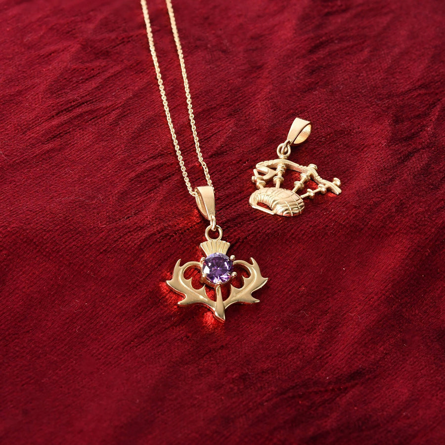 9ct Gold Thistle Pendant with Cubic Zirconia – Fine Scottish Jewellery - Kolié