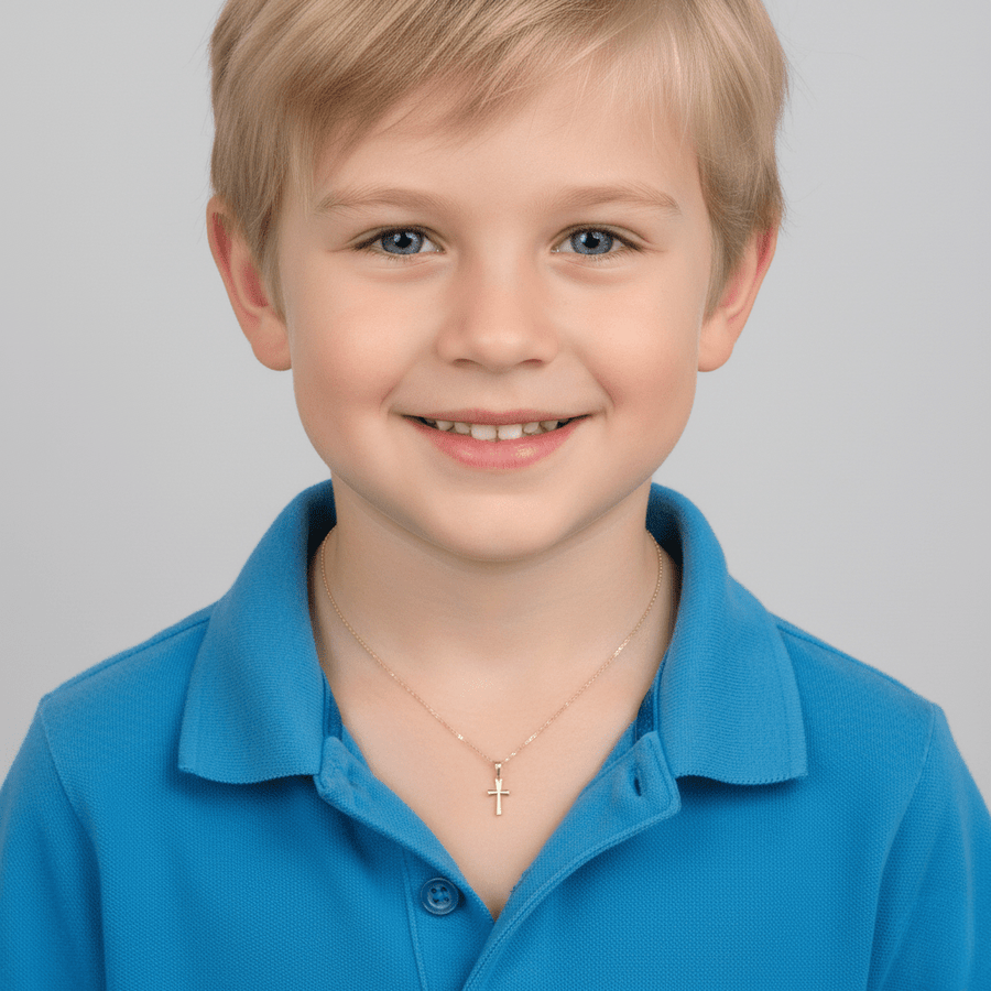 Children’s Gold Cross Pendant – 9ct & 14ct Solid Yellow Gold | Tiny Christian Necklace Charm for Boys & Girls | Baptism & Christening Gift - Kolié Fine Jewellery