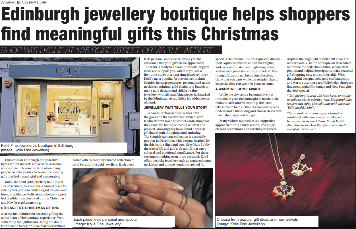 Kolié Fine Jewellery featured on Edinburgh Live - Kolié Fine Jewellery