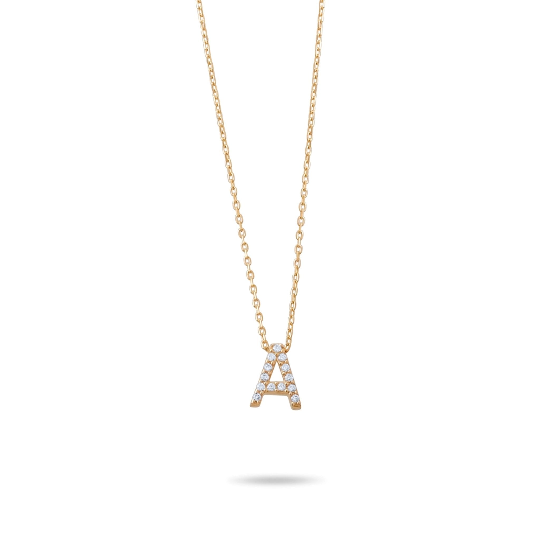 14ct Gold A Initial Necklace, Cubic Zirconia Personalised Pendant, Alphabet Letter Jewellery, Hallmarked - Kolié