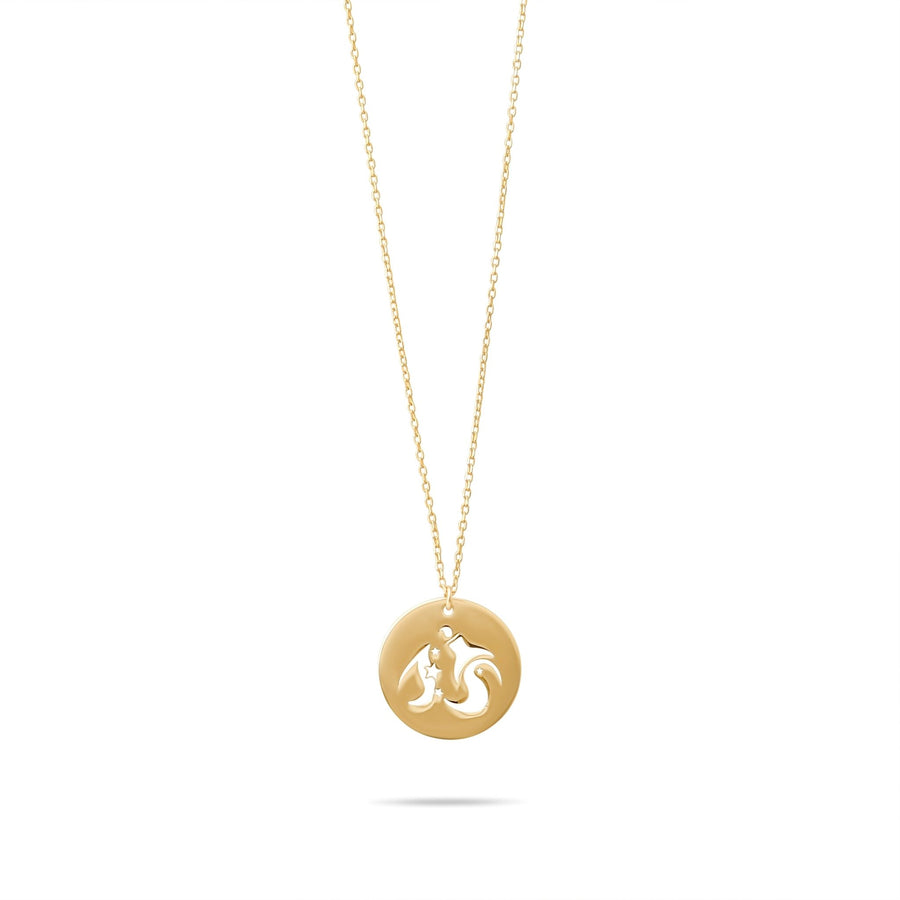 14ct Gold Aquarius Necklace, Zodiac Star Sign Pendant, Hallmarked Chain Included - Kolié