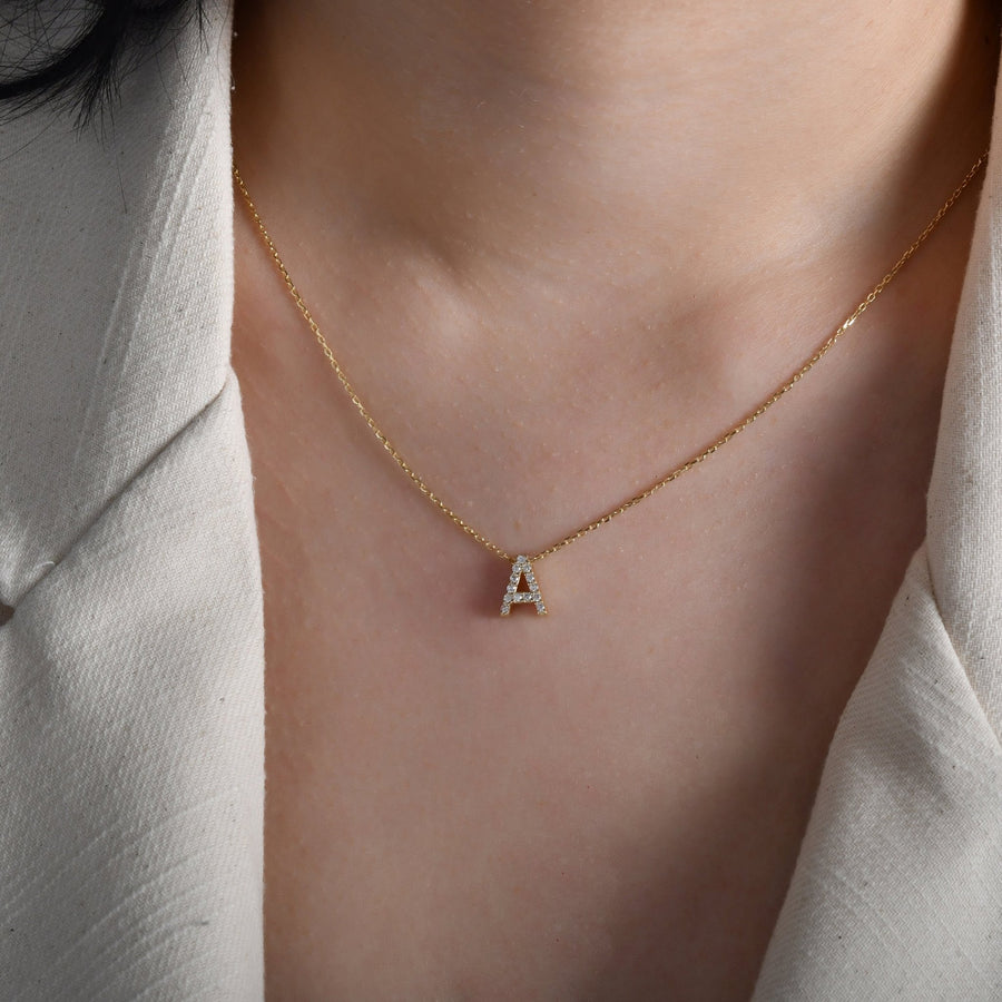 14ct Gold B Initial Necklace, Cubic Zirconia Personalised Pendant, Alphabet Letter Jewellery, Hallmarked - Kolié