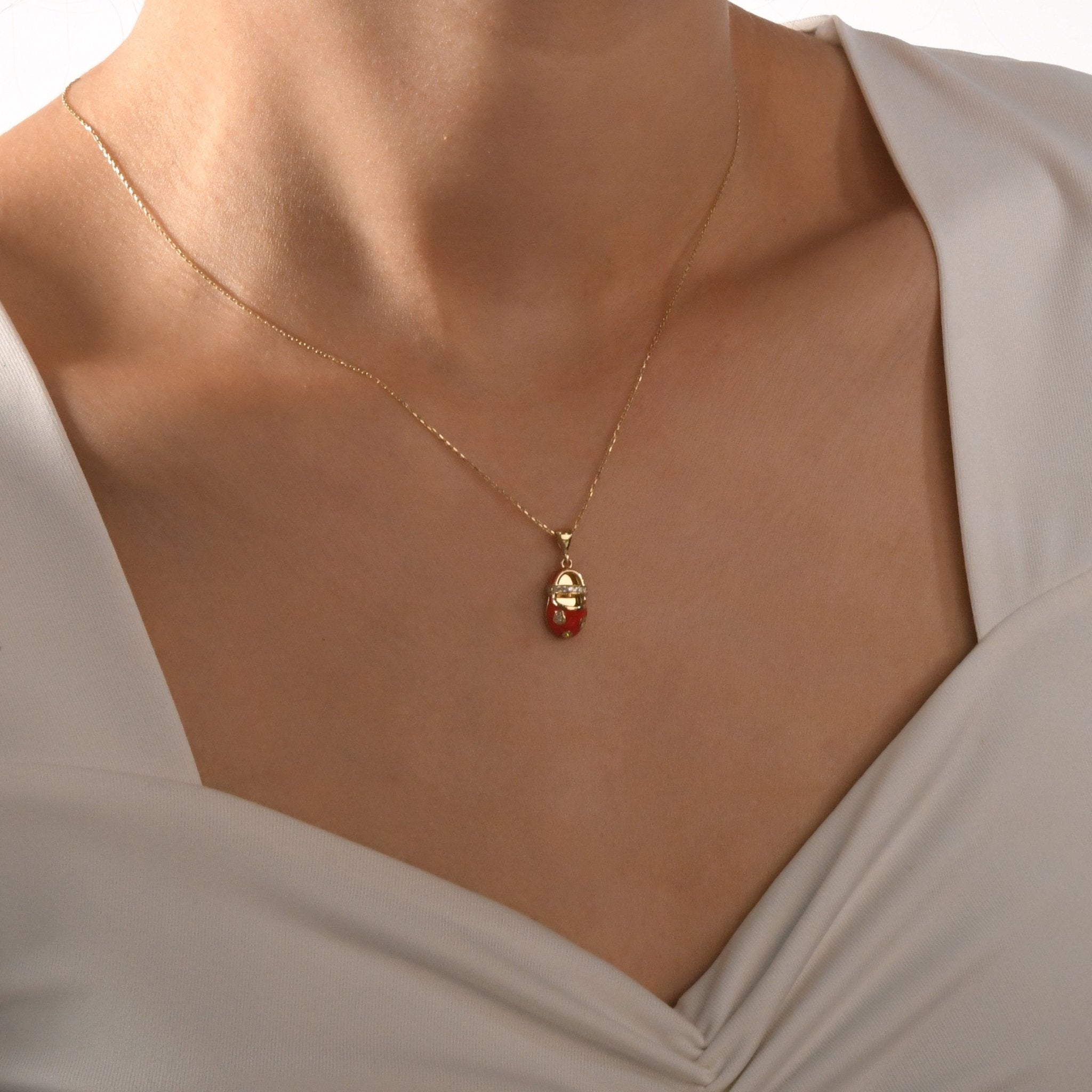 14ct Gold Baby Shoe Pendant for Girls | Red Enamel Charm | Adorable Gift|Pendant Only - Kolié