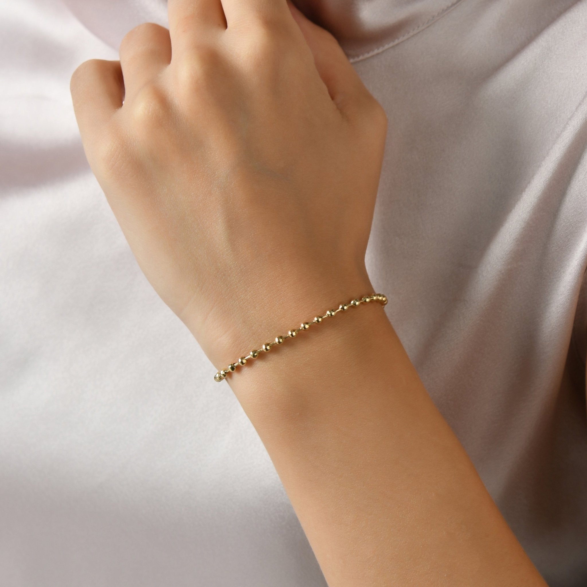 14ct Gold Beaded Chain Bracelet for Women | Delicate Adjustable Gold Bracelet | Elegant Minimalist Jewellery Gift - Kolié