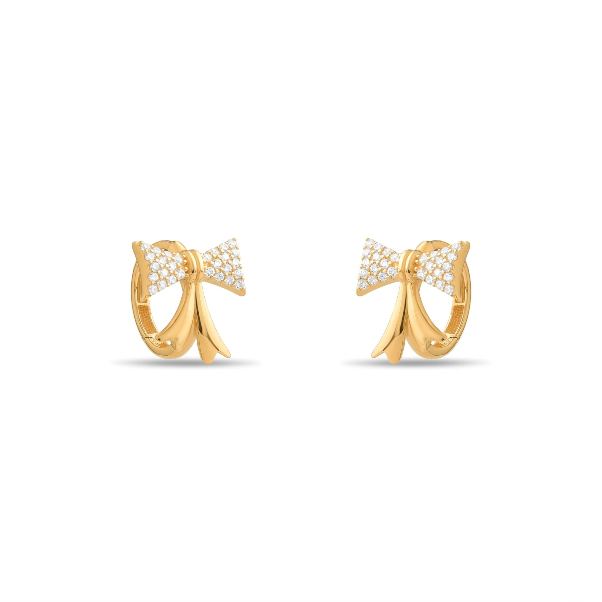 14ct Gold Bow Hoop Earrings with Cubic Zirconia, Dainty Bow Earrings for Women, Elegant and Feminine Jewellery, Gift for Her - Kolié