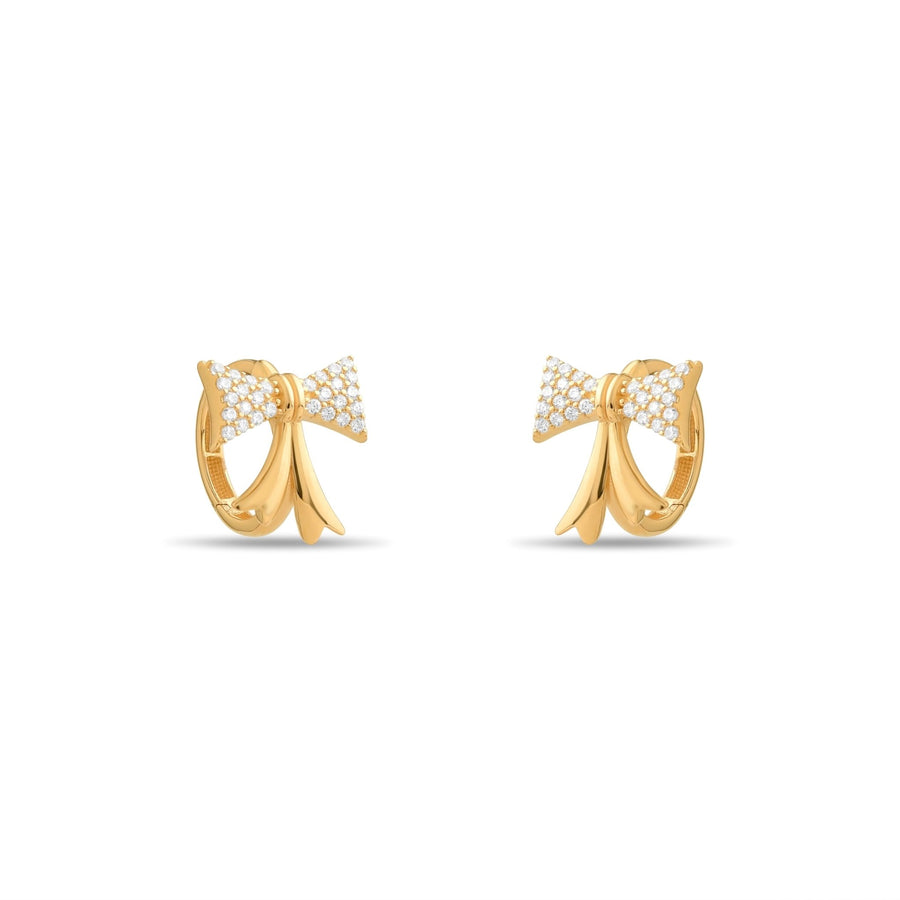 14ct Gold Bow Hoop Earrings with Cubic Zirconia, Dainty Bow Earrings for Women, Elegant and Feminine Jewellery, Gift for Her - Kolié