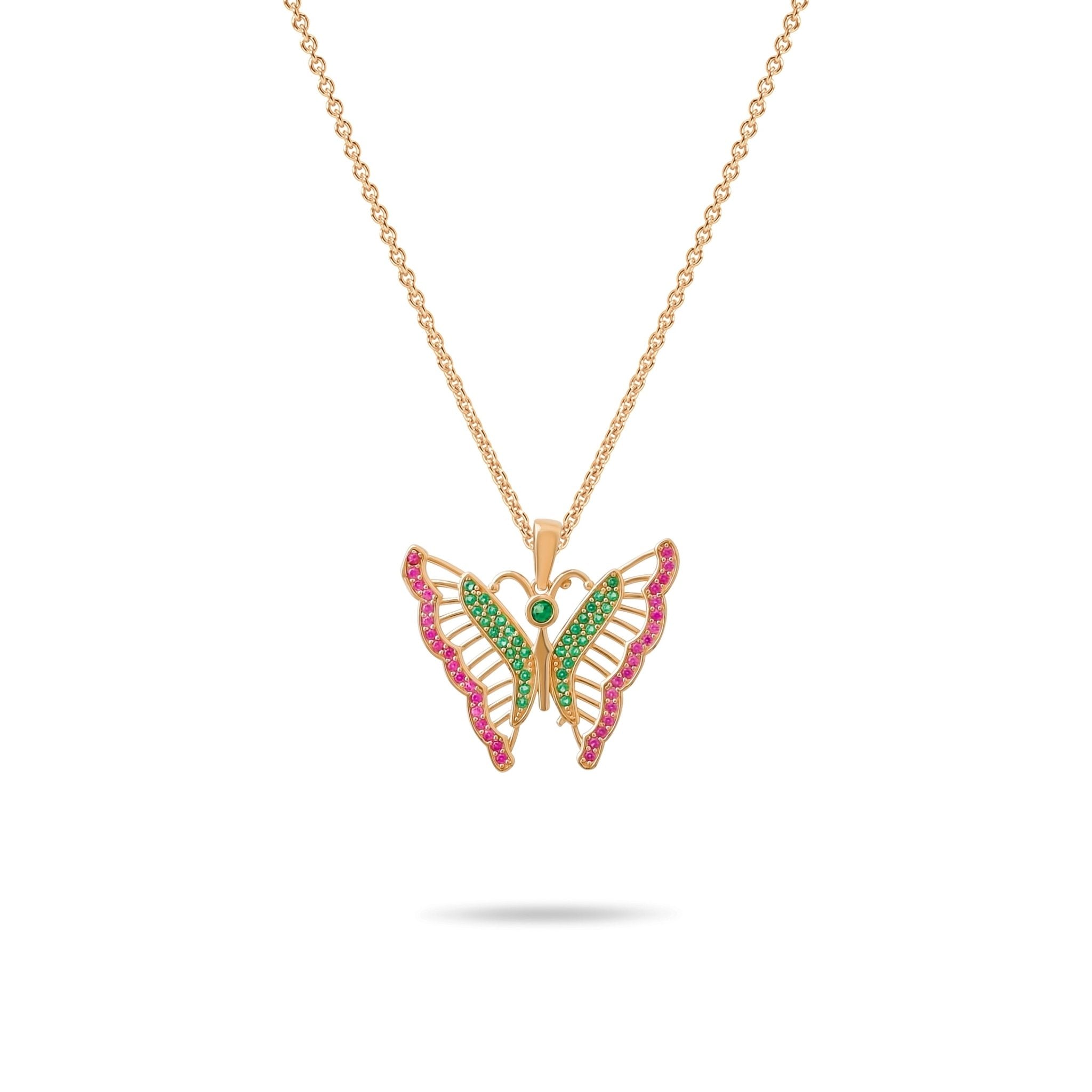 14ct Gold Butterfly Pendant, Multicolour Cubic Zirconia Statement Necklace, Hallmarked Large Gold Pendant Only - Kolié