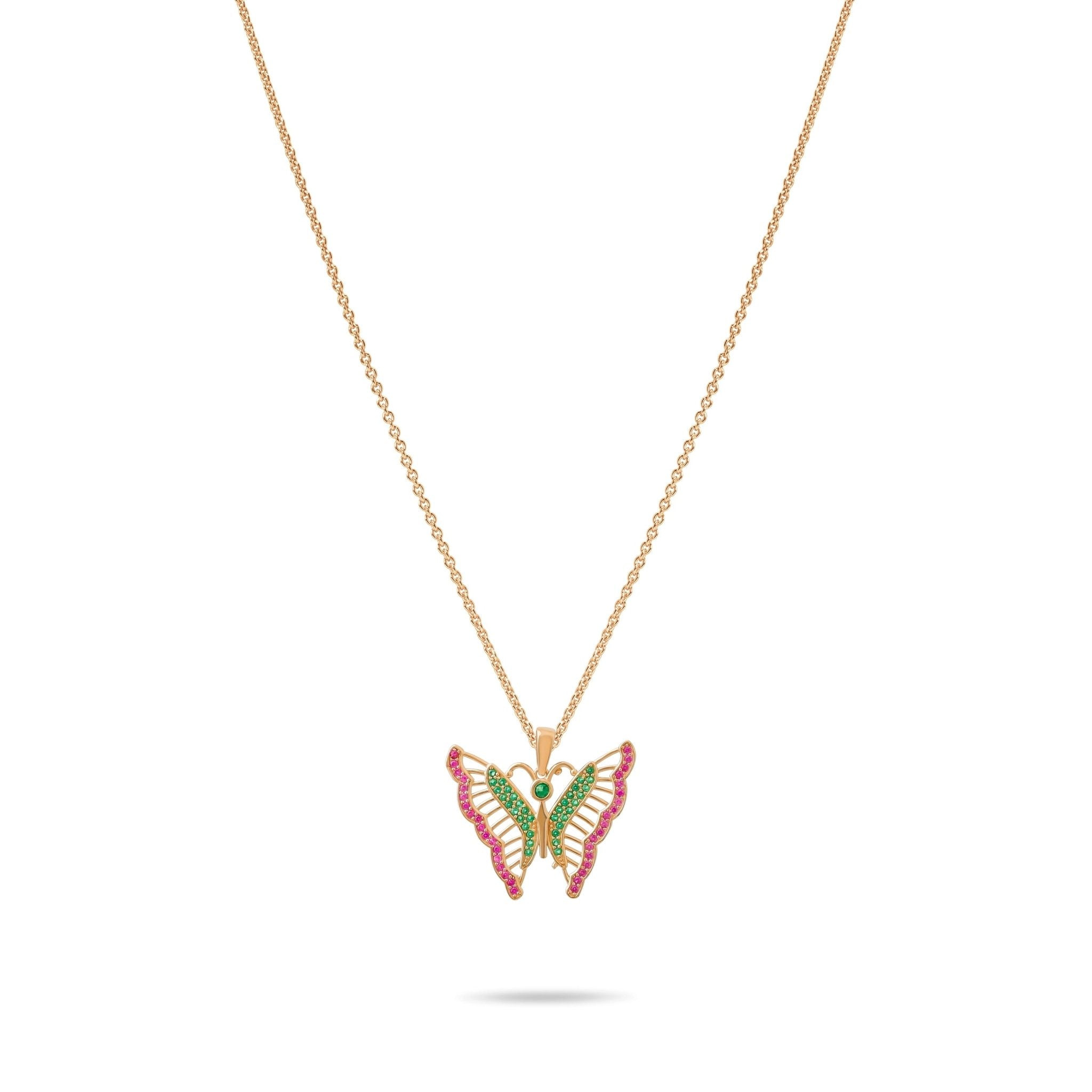 14ct Gold Butterfly Pendant, Multicolour Cubic Zirconia Statement Necklace, Hallmarked Large Gold Pendant Only - Kolié