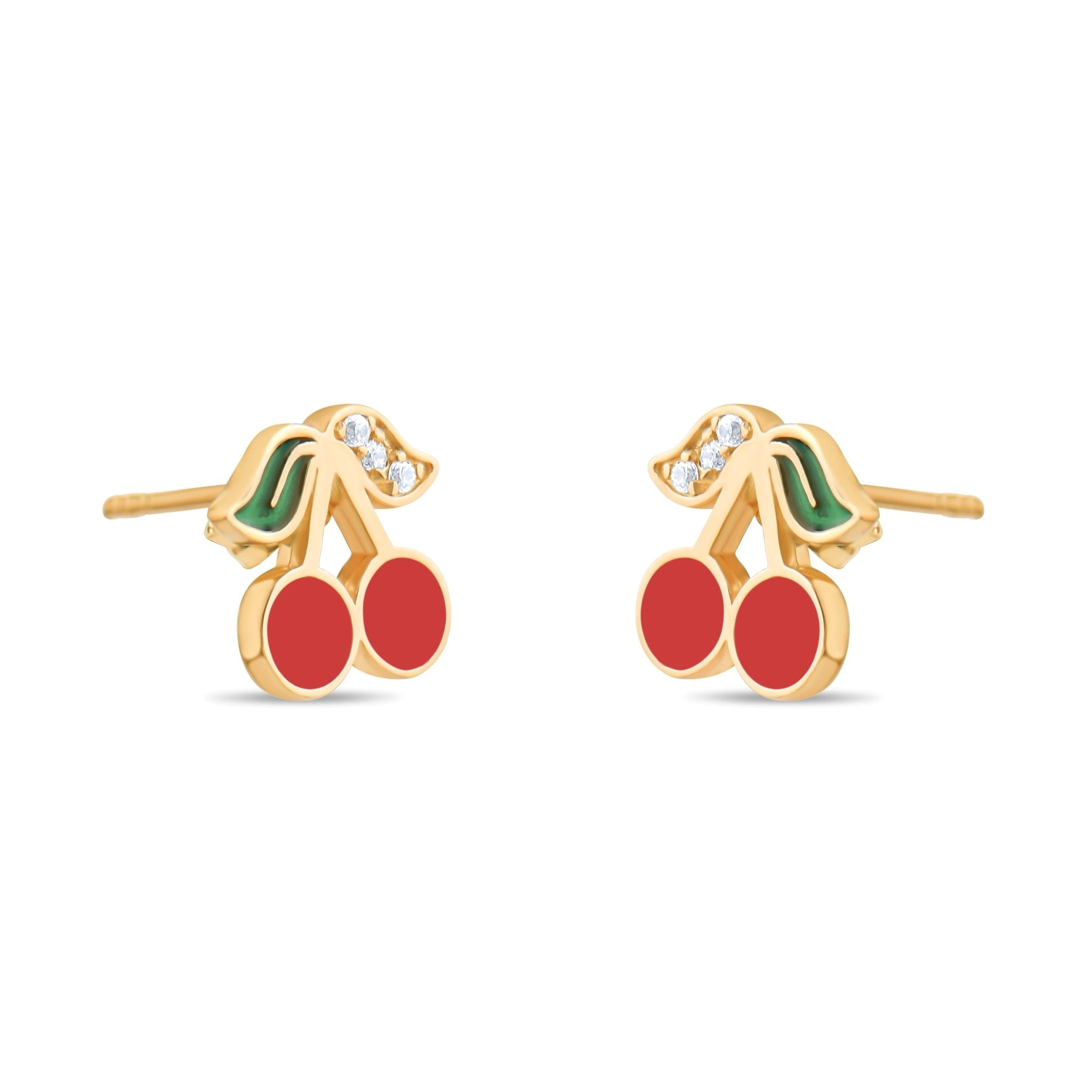 14ct Gold Cherry Earrings with Enamel – Playful Stud Earrings for Children - Kolié