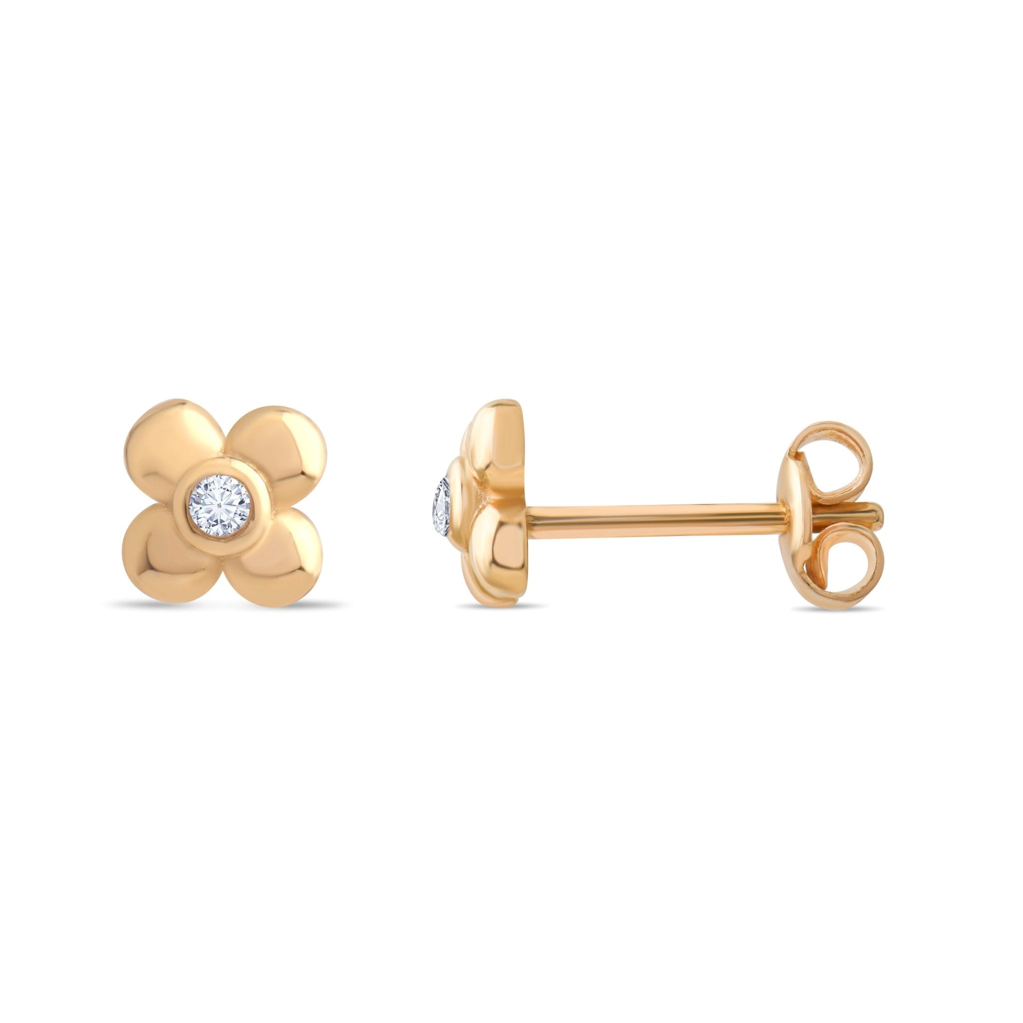 14ct Gold Clover Stud Earrings | Dainty CZ Lucky Studs | Kolié - Kolié Fine Jewellery