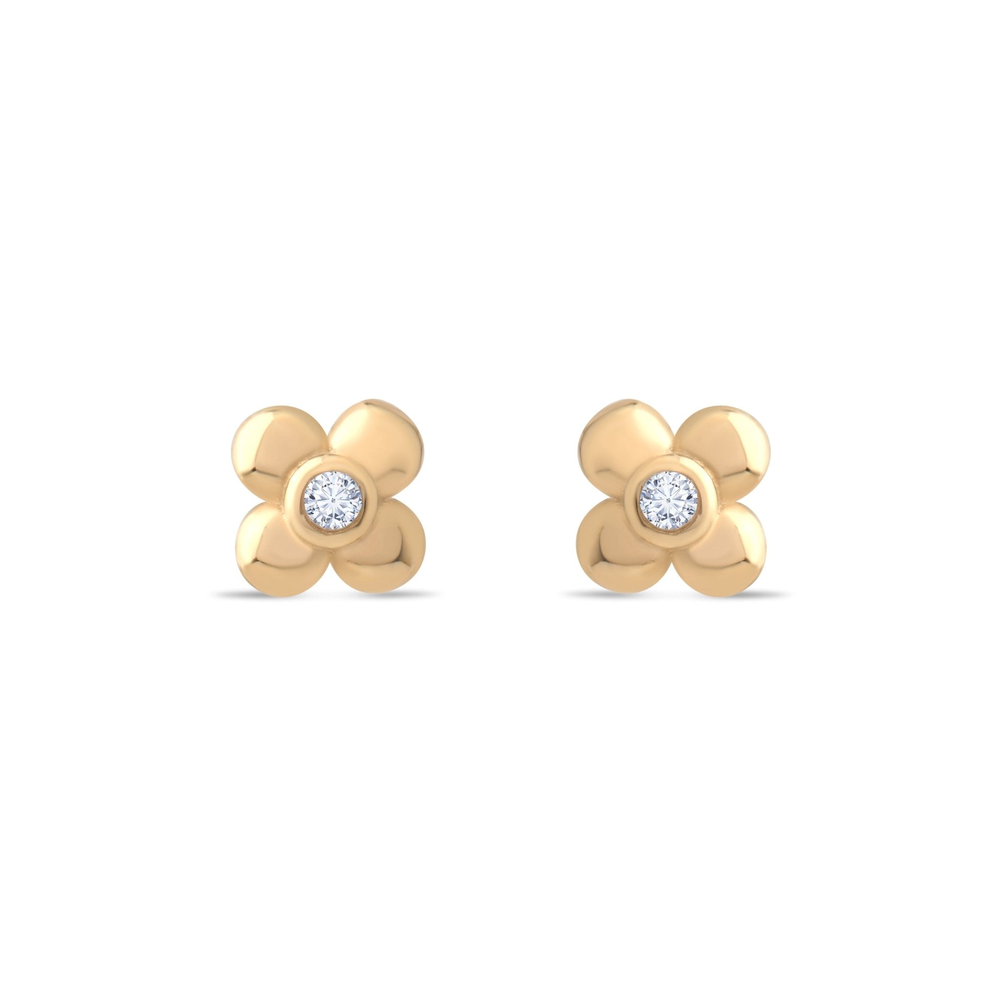 14ct Gold Clover Stud Earrings | Dainty CZ Lucky Studs | Kolié - Kolié Fine Jewellery