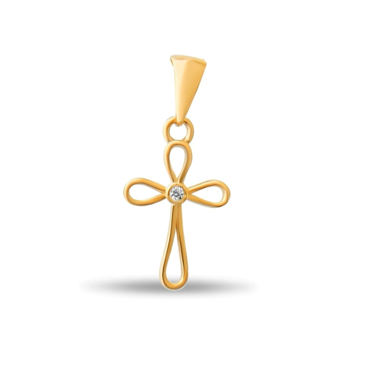 14ct Gold Cross Pendant with Cubic Zirconia – Delicate Religious Necklace - Pendant Only - Kolié