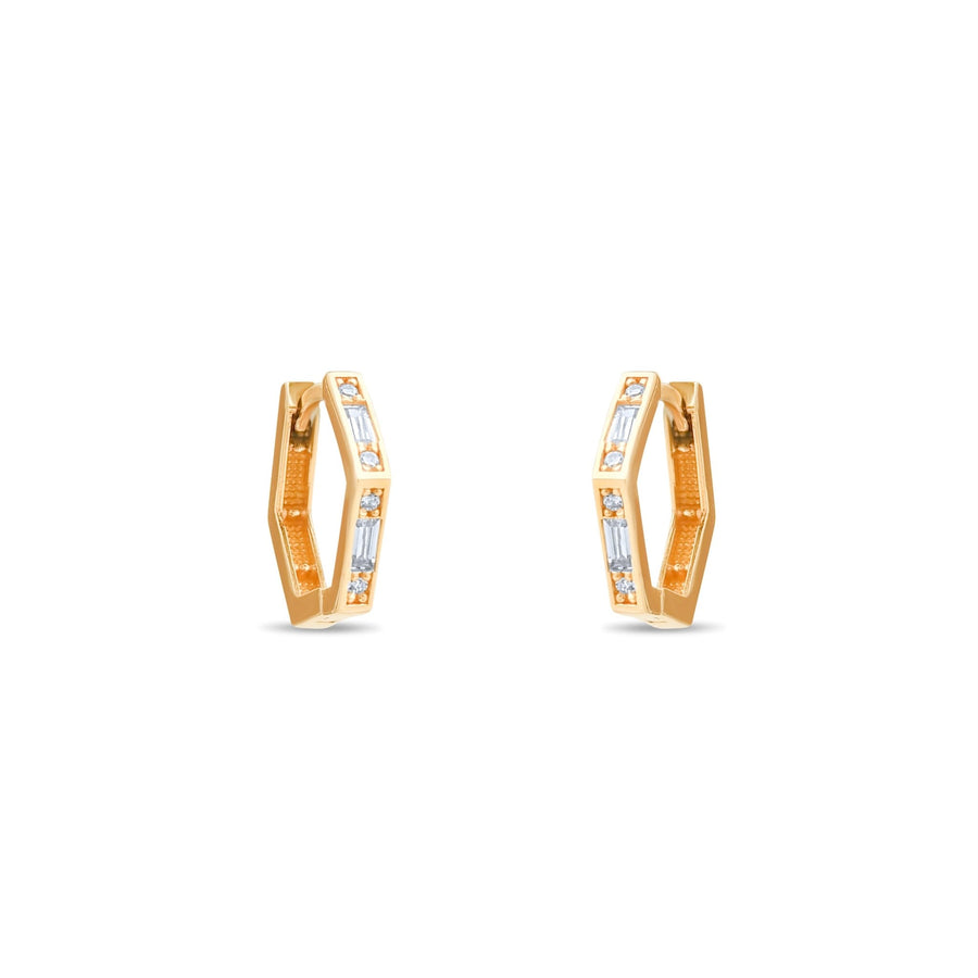 14ct Gold Cubic Zirconia Hexagon Hoop Earrings for Women | Minimalist Geometric Gold Huggie Hoops | Dainty Everyday Jewellery Gift - Kolié