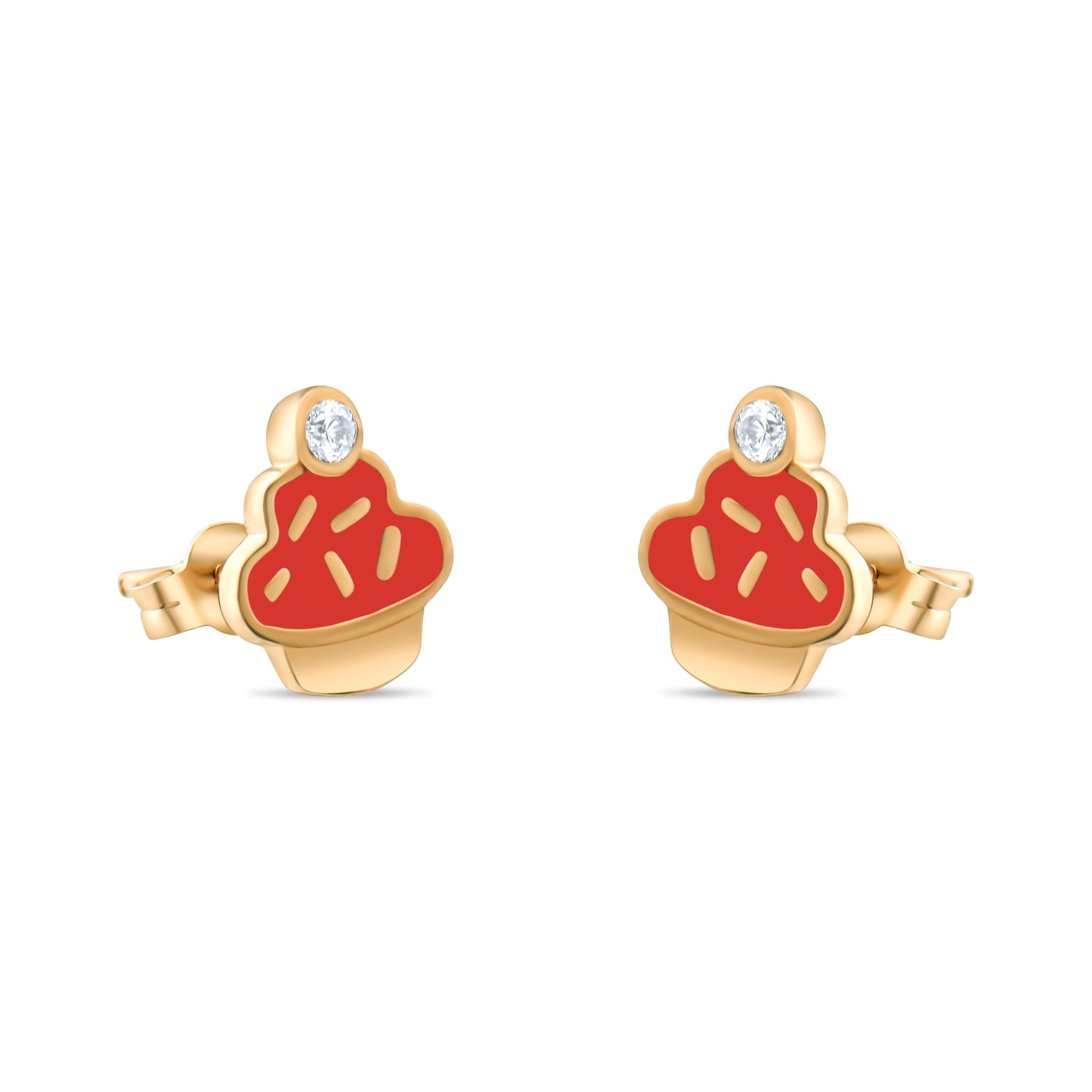 14ct Gold Cupcake Earrings with Enamel – Fun Stud Earrings for Children - Kolié