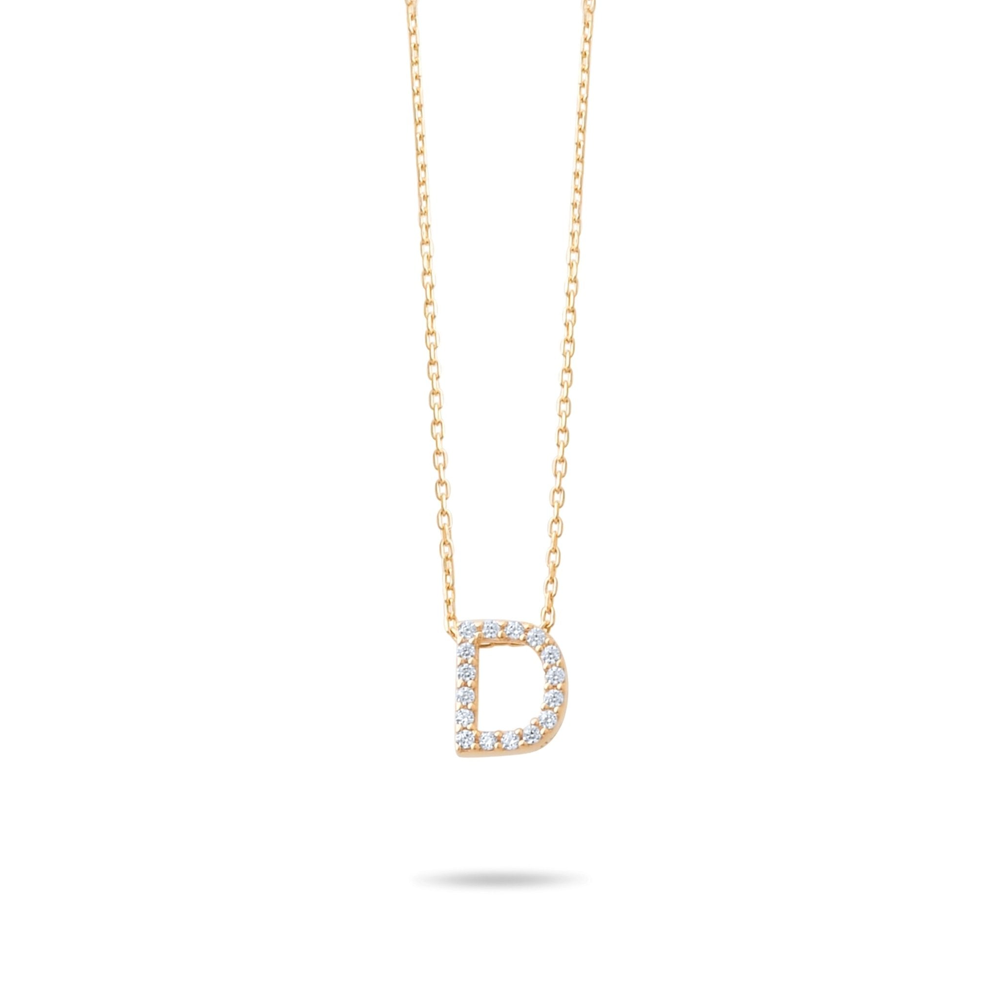 14ct Gold D Initial Necklace, Cubic Zirconia Personalised Pendant, Alphabet Letter Jewellery, Hallmarked - Kolié