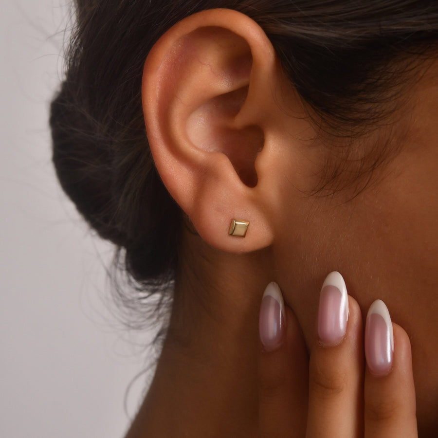 14ct Gold Diamond Shape Stud Earrings | Geometric Minimalist Studs | Kolié - Kolié Fine Jewellery