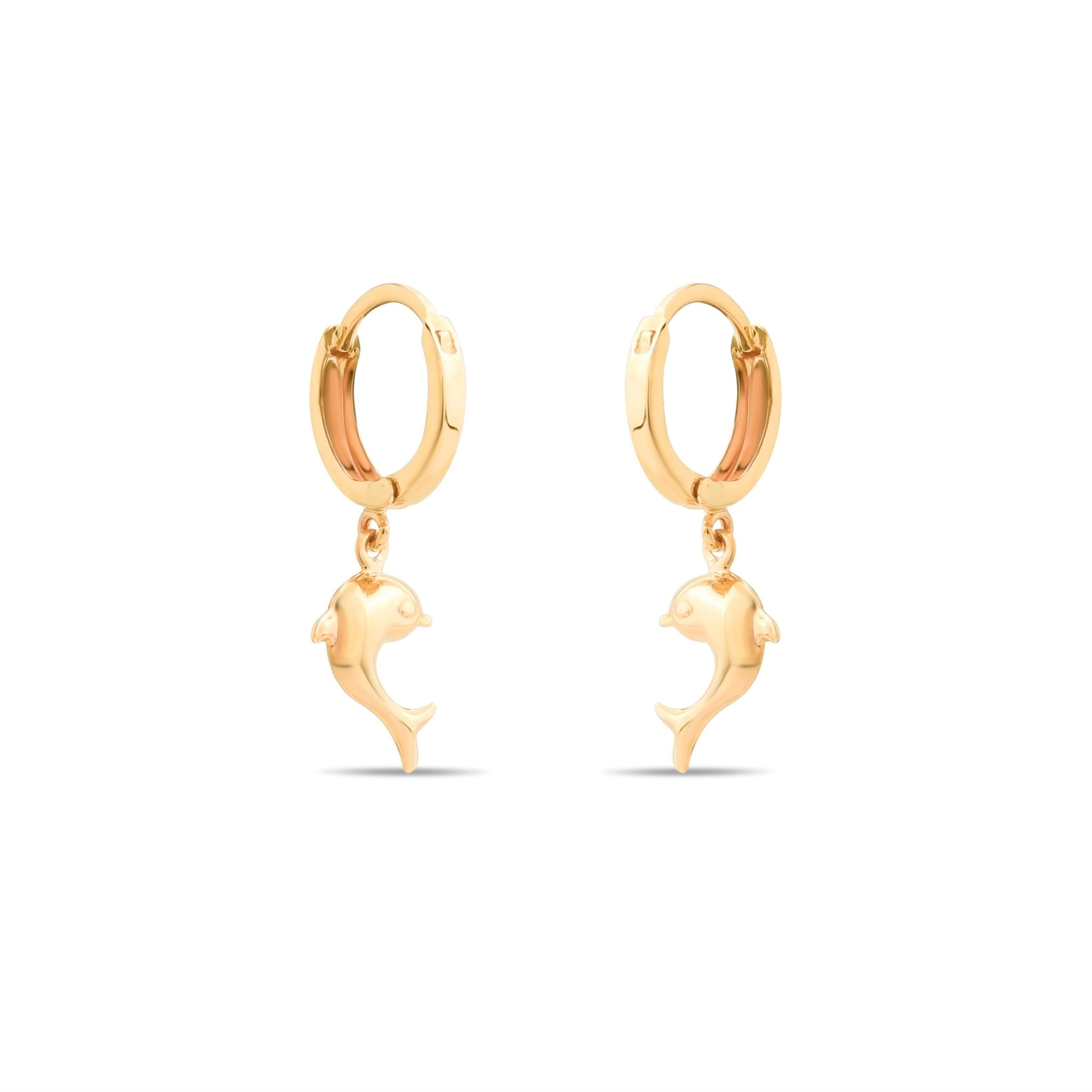 14ct Gold Dolphin Hoop Earrings for Women | Elegant 14K Gold Huggie Hoops | Gift for Her - Kolié