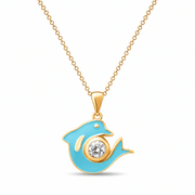 14ct Gold Dolphin Pendant with Blue Enamel - Pendant Only - Kolié Fine Jewellery