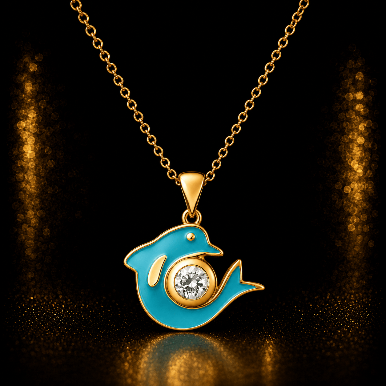 14ct Gold Dolphin Pendant with Blue Enamel - Pendant Only - Kolié Fine Jewellery