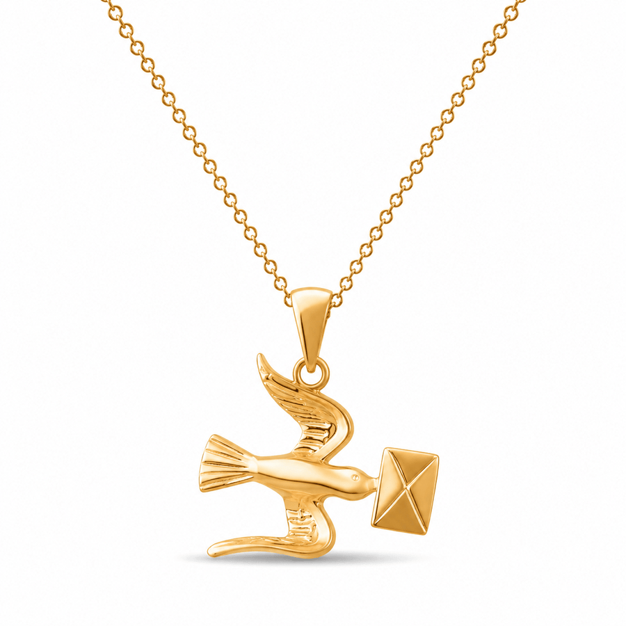 14ct Gold Dove Bird with Letter Pendant - Pendant Only - Kolié Fine Jewellery