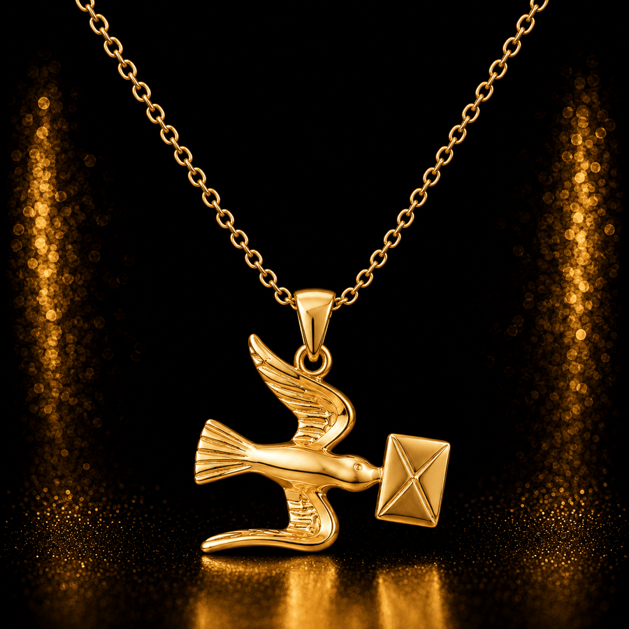 14ct Gold Dove Bird with Letter Pendant - Pendant Only - Kolié Fine Jewellery