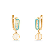 14ct Gold Drop Earrings with Cubic Zirconia and Enamel, Geometric Dangle Earrings for Women, Modern Jewellery, Gift for Her - Kolié