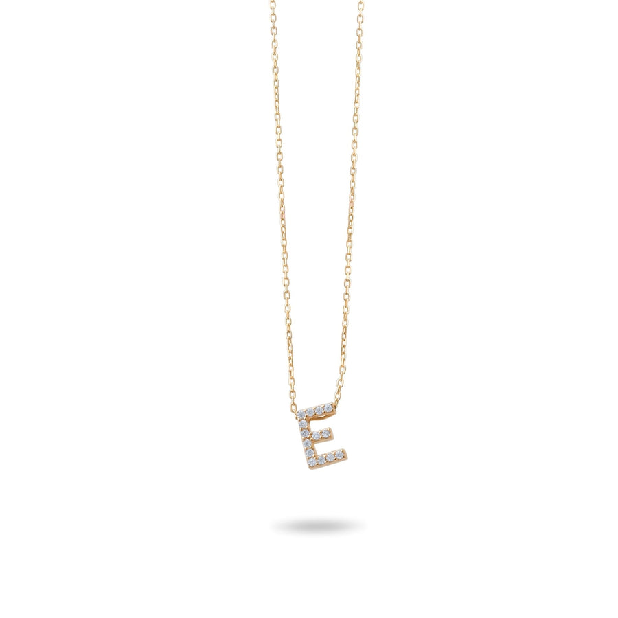 14ct Gold E Initial Necklace, Cubic Zirconia Personalised Pendant, Alphabet Letter Jewellery, Hallmarked - Kolié