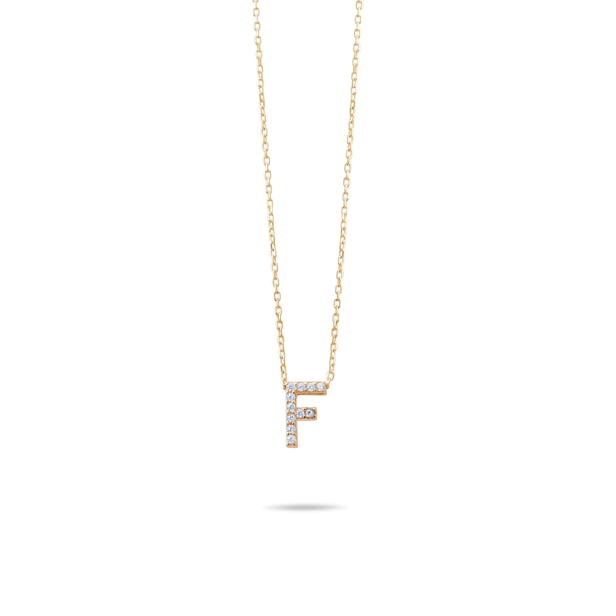 14ct Gold F Initial Necklace, Cubic Zirconia Personalised Pendant, Alphabet Letter Jewellery, Hallmarked - Kolié