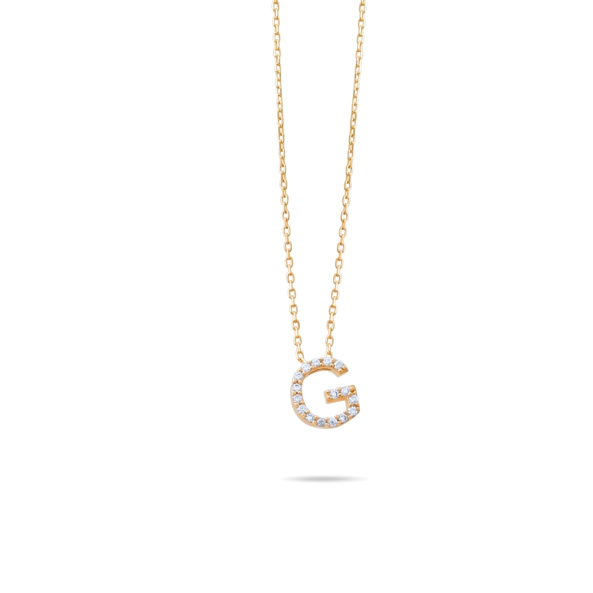 14ct Gold G Initial Necklace, Cubic Zirconia Personalised Pendant, Alphabet Letter Jewellery, Hallmarked - Kolié