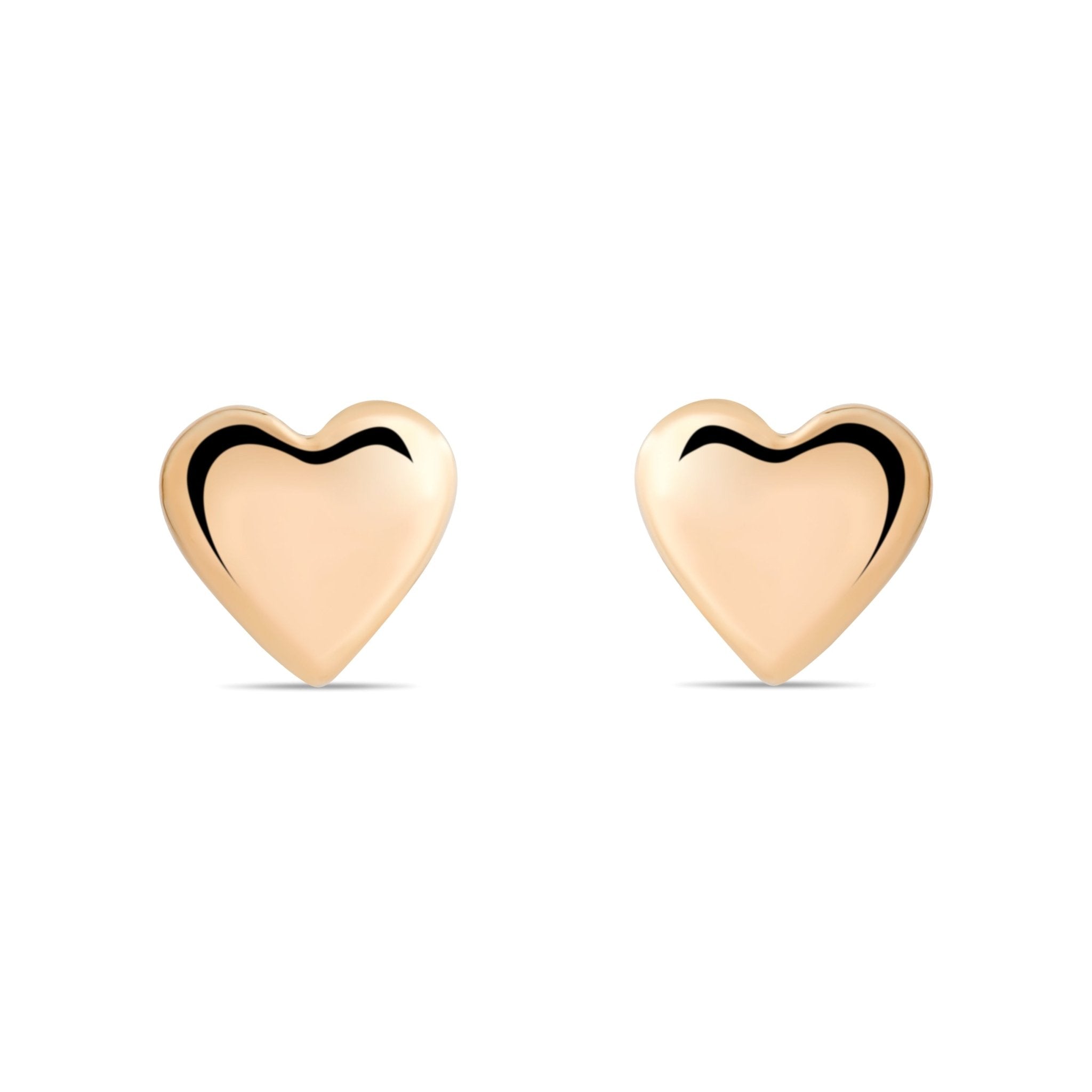 14ct Gold Heart Stud Earrings | Minimalist Solid Gold Love Studs | Kolié - Kolié Fine Jewellery