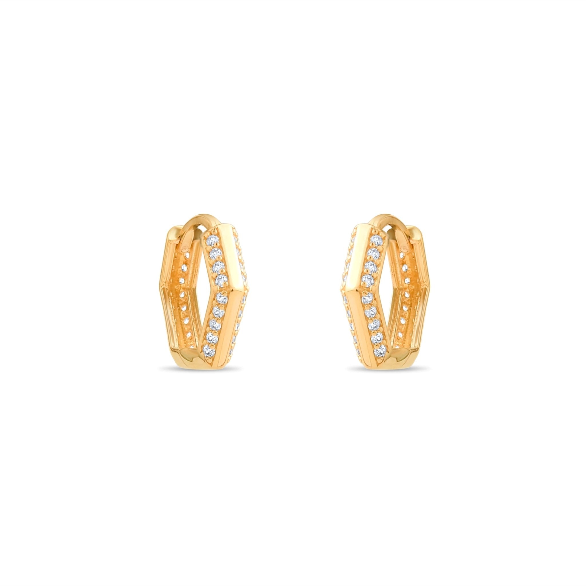 14ct Gold Hexagonal Hoop Earrings with Cubic Zirconia, Modern Elegant Jewellery for Women, Geometric Statement Hoops, Gift for Her - Kolié