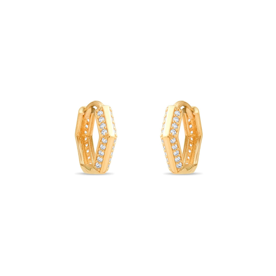 14ct Gold Hexagonal Hoop Earrings with Cubic Zirconia, Modern Elegant Jewellery for Women, Geometric Statement Hoops, Gift for Her - Kolié